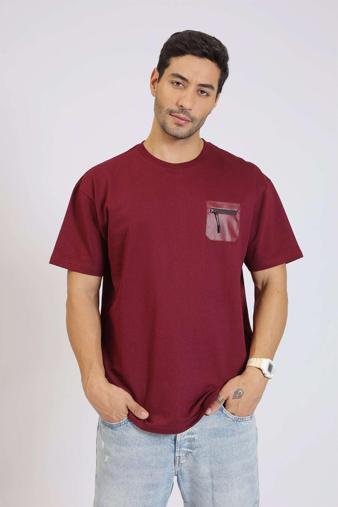 PATCH POCKET MAROON T-SHIRT