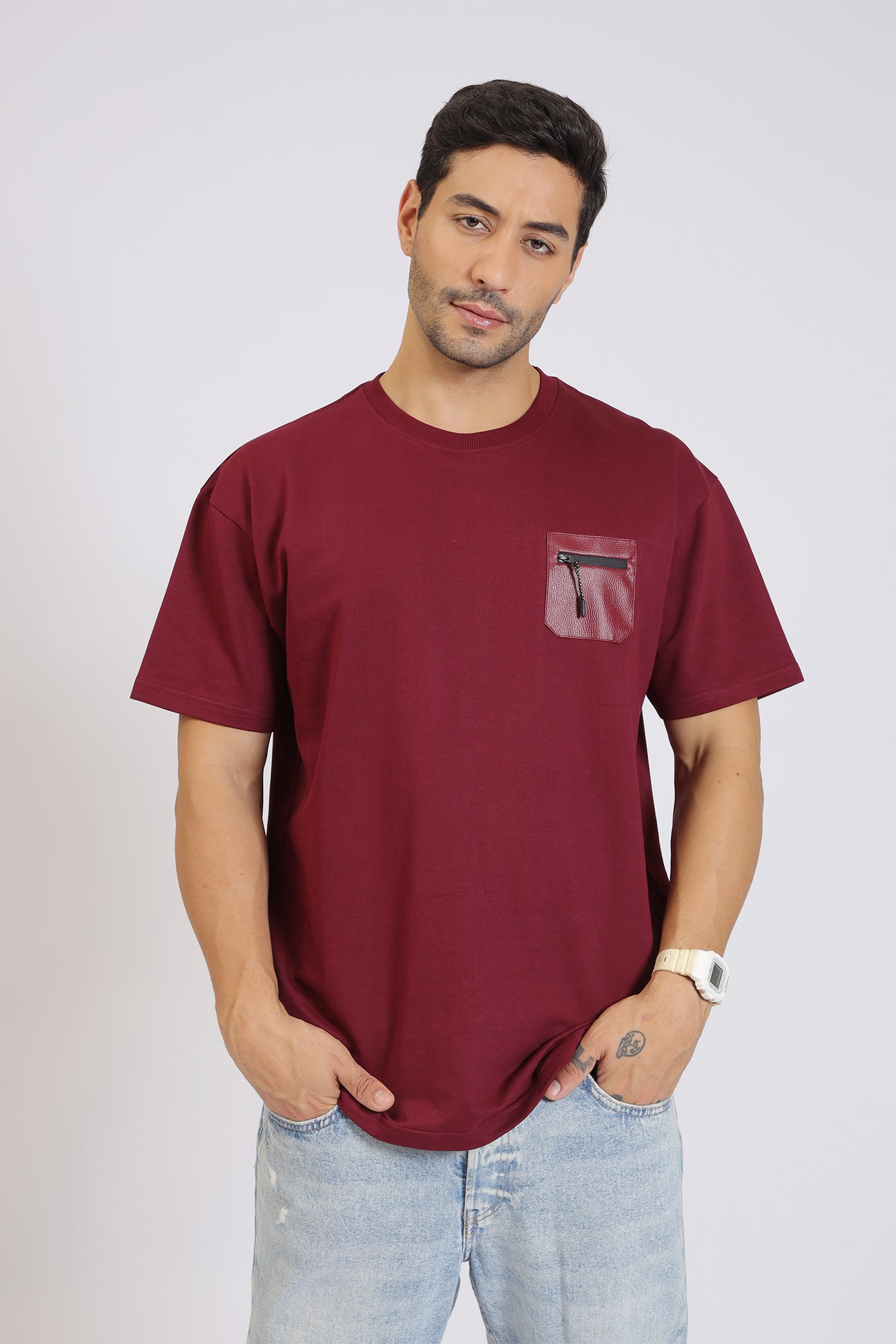 PATCH POCKET MAROON T-SHIRT