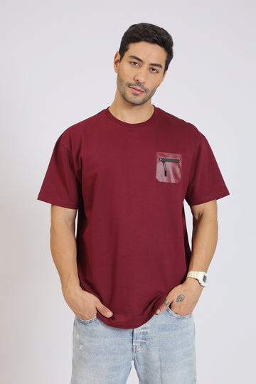 PATCH POCKET MAROON T-SHIRT