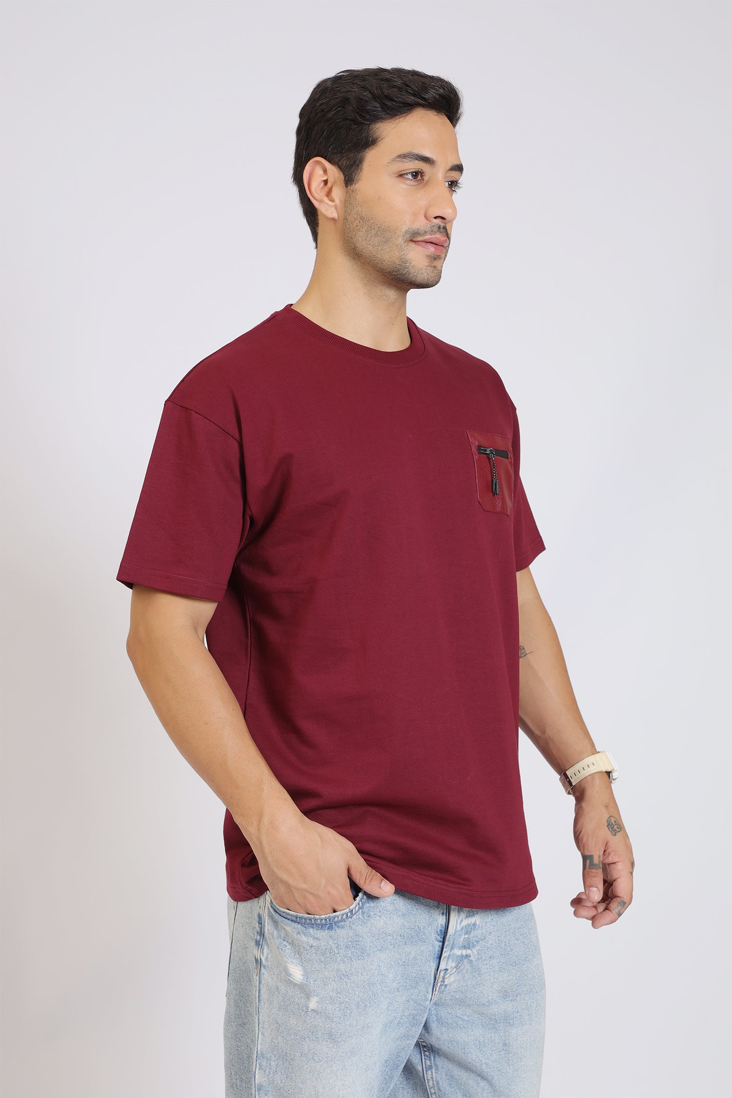 PATCH POCKET MAROON T-SHIRT