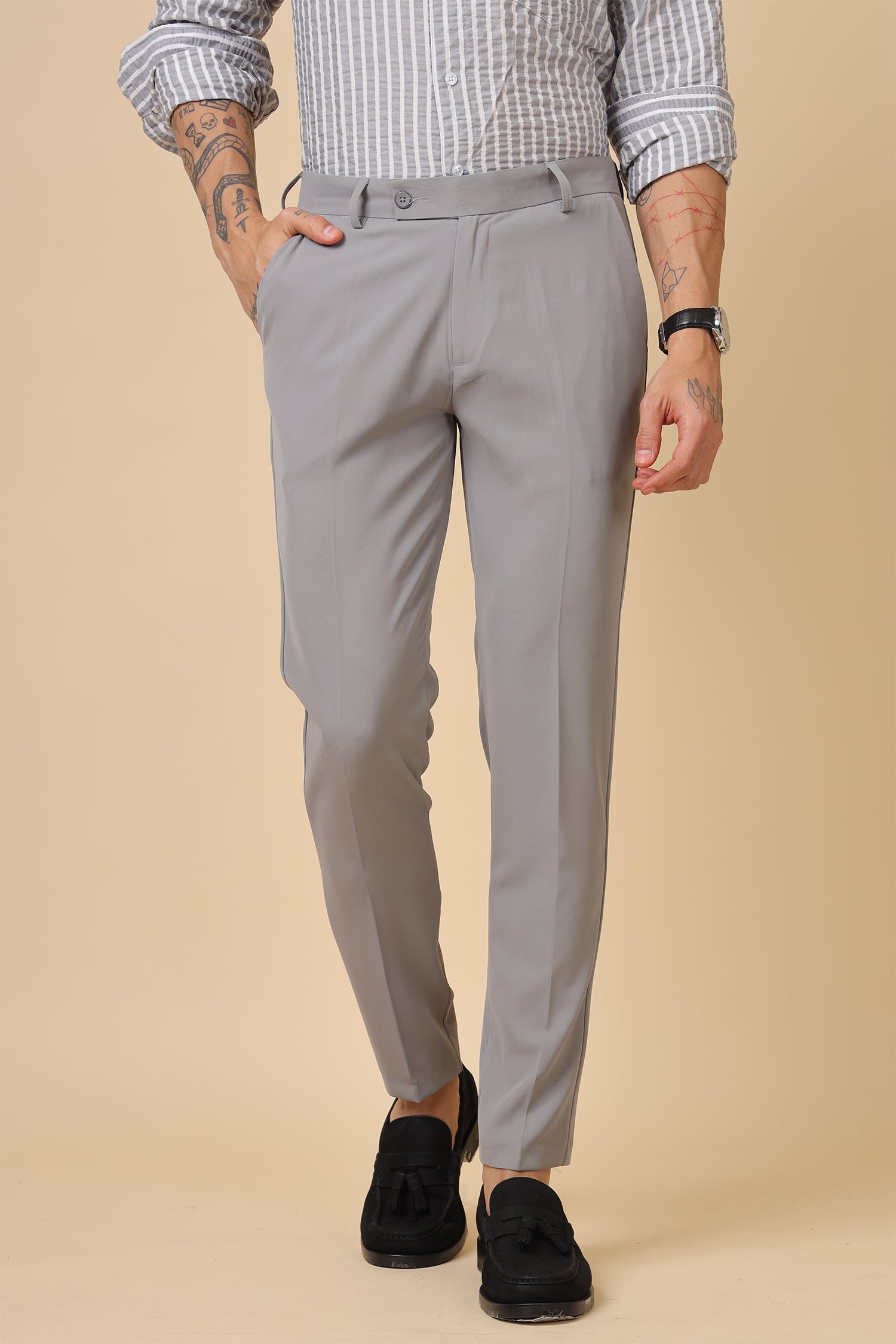 Men Classic Light Grey Formal Trousers