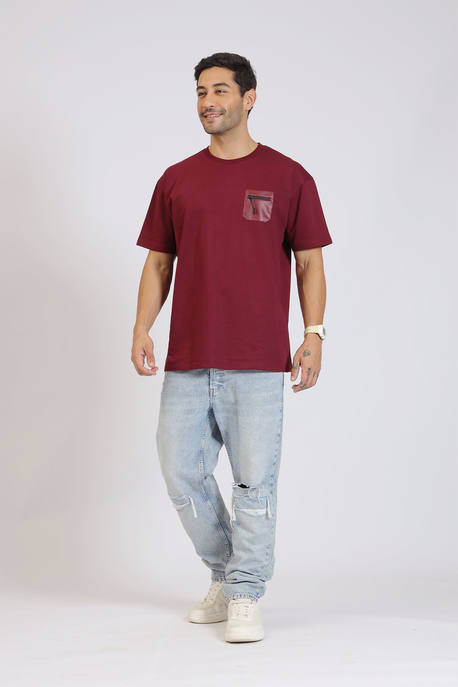 PATCH POCKET MAROON T-SHIRT