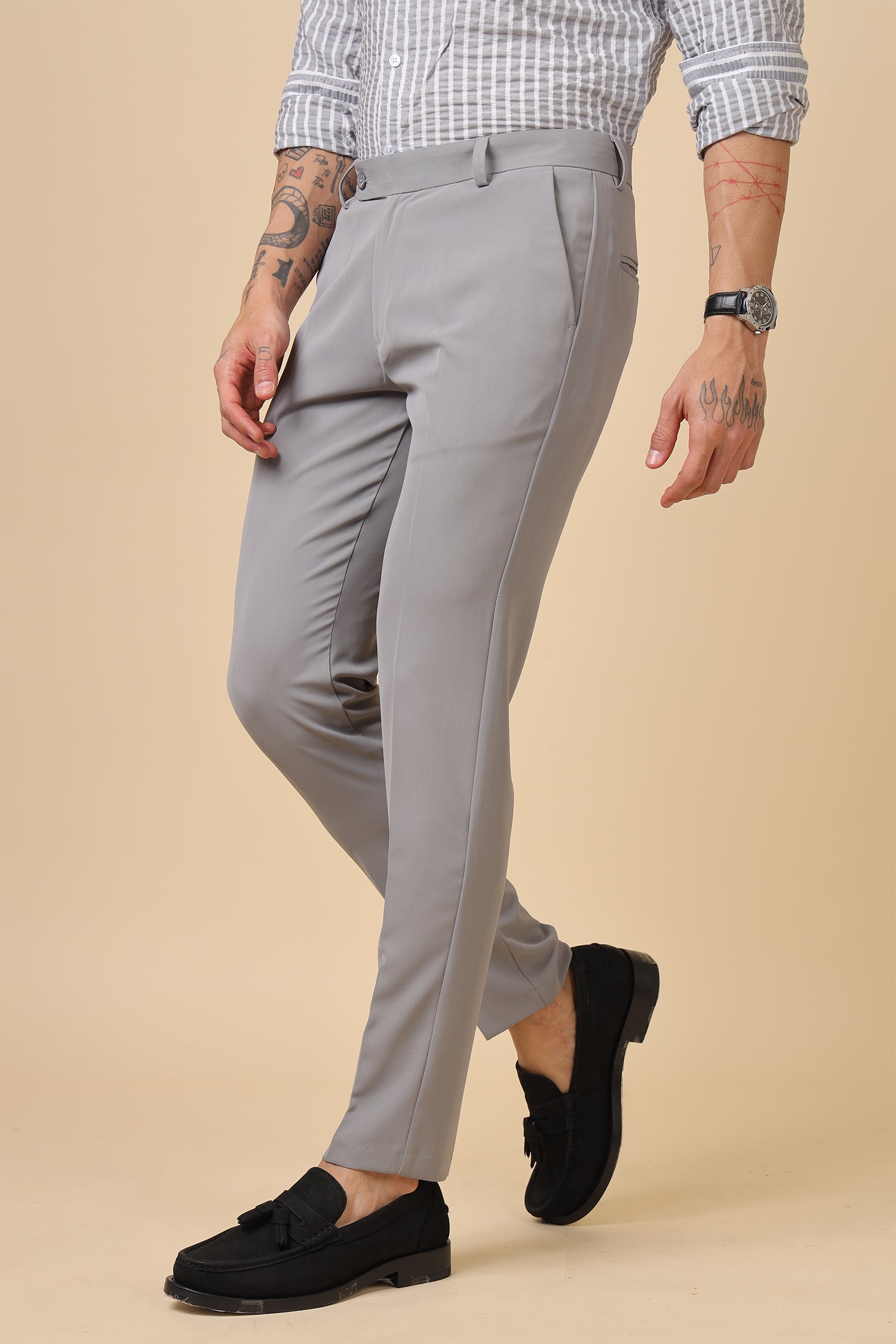 Men Classic Light Grey Formal Trousers