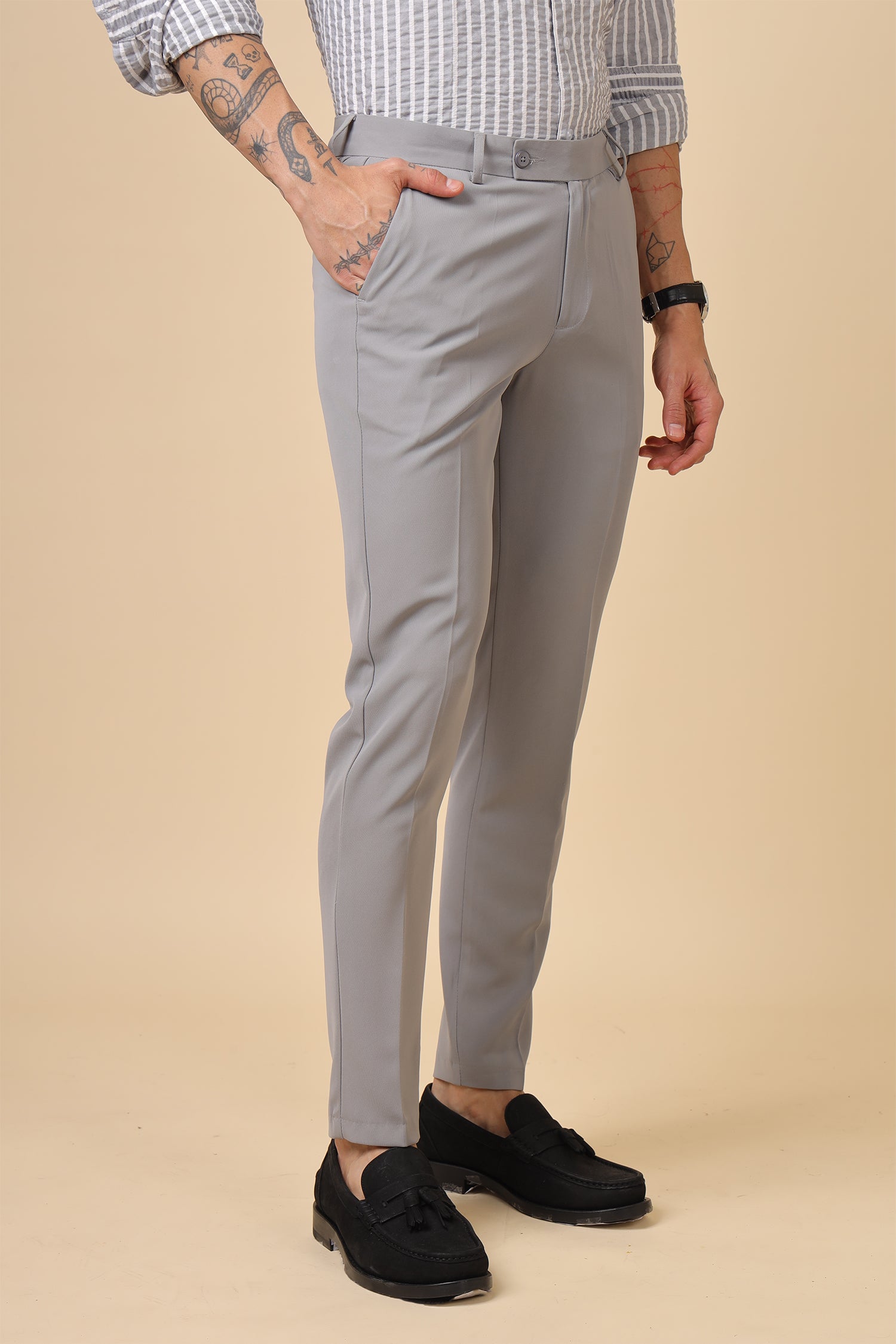 Men Classic Light Grey Formal Trousers