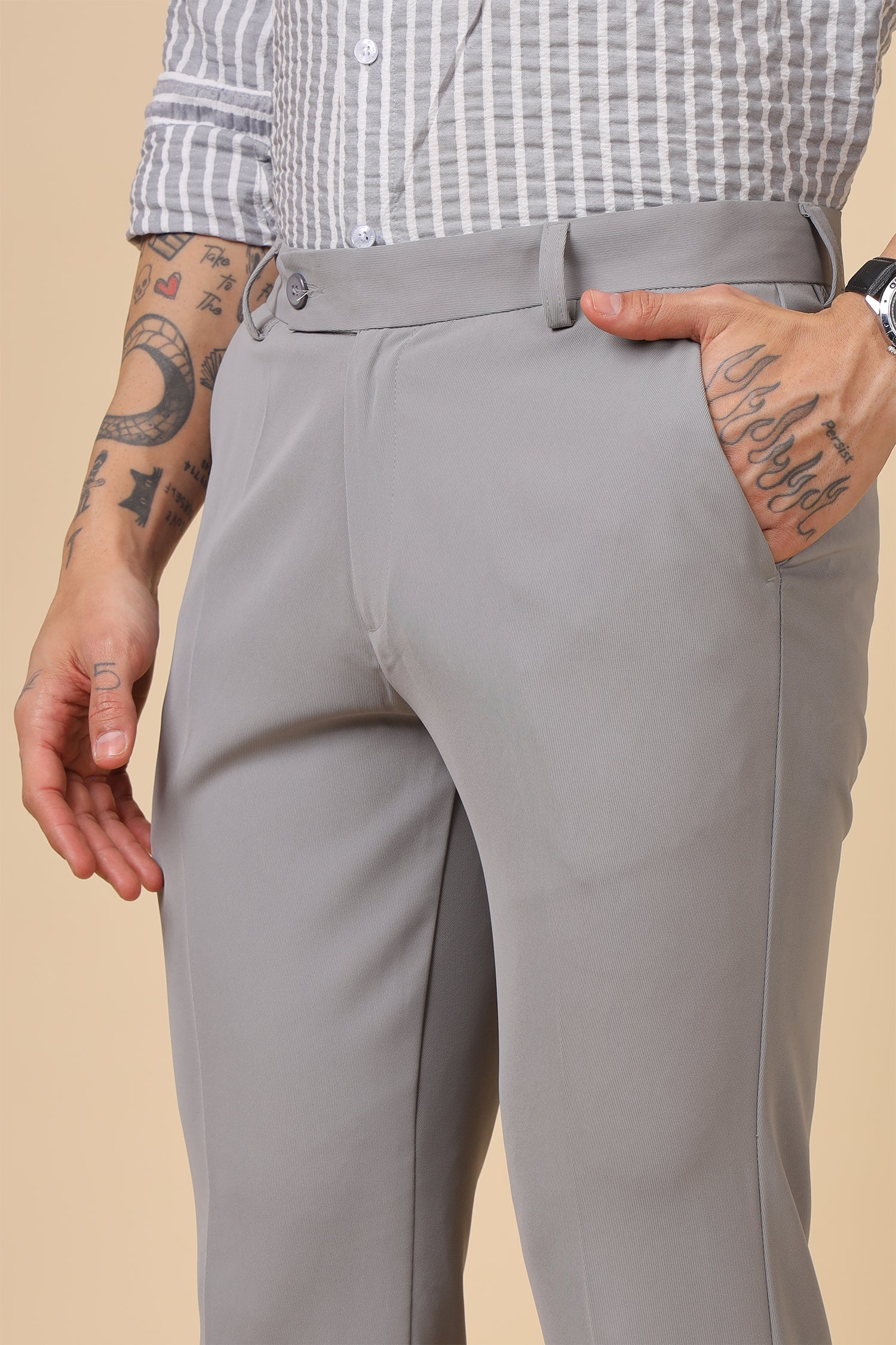 Men Classic Light Grey Formal Trousers
