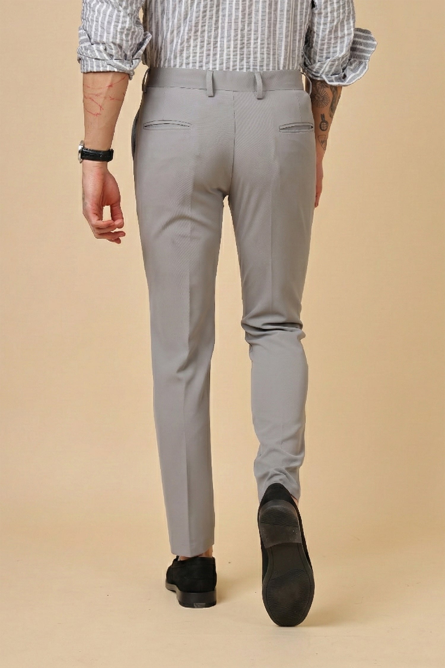 Men Classic Light Grey Formal Trousers