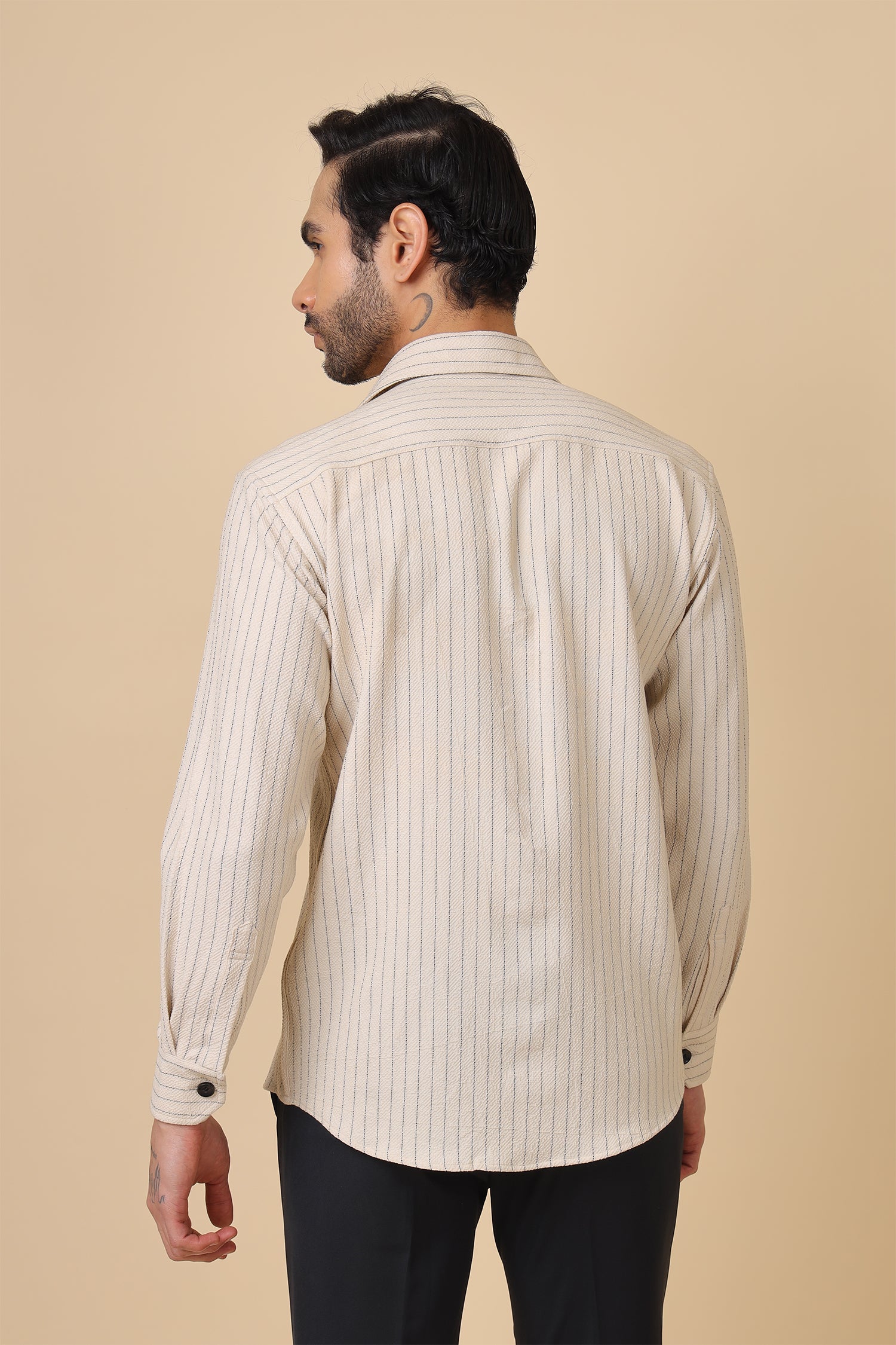 Beige Waffle Striped Casual Shirt