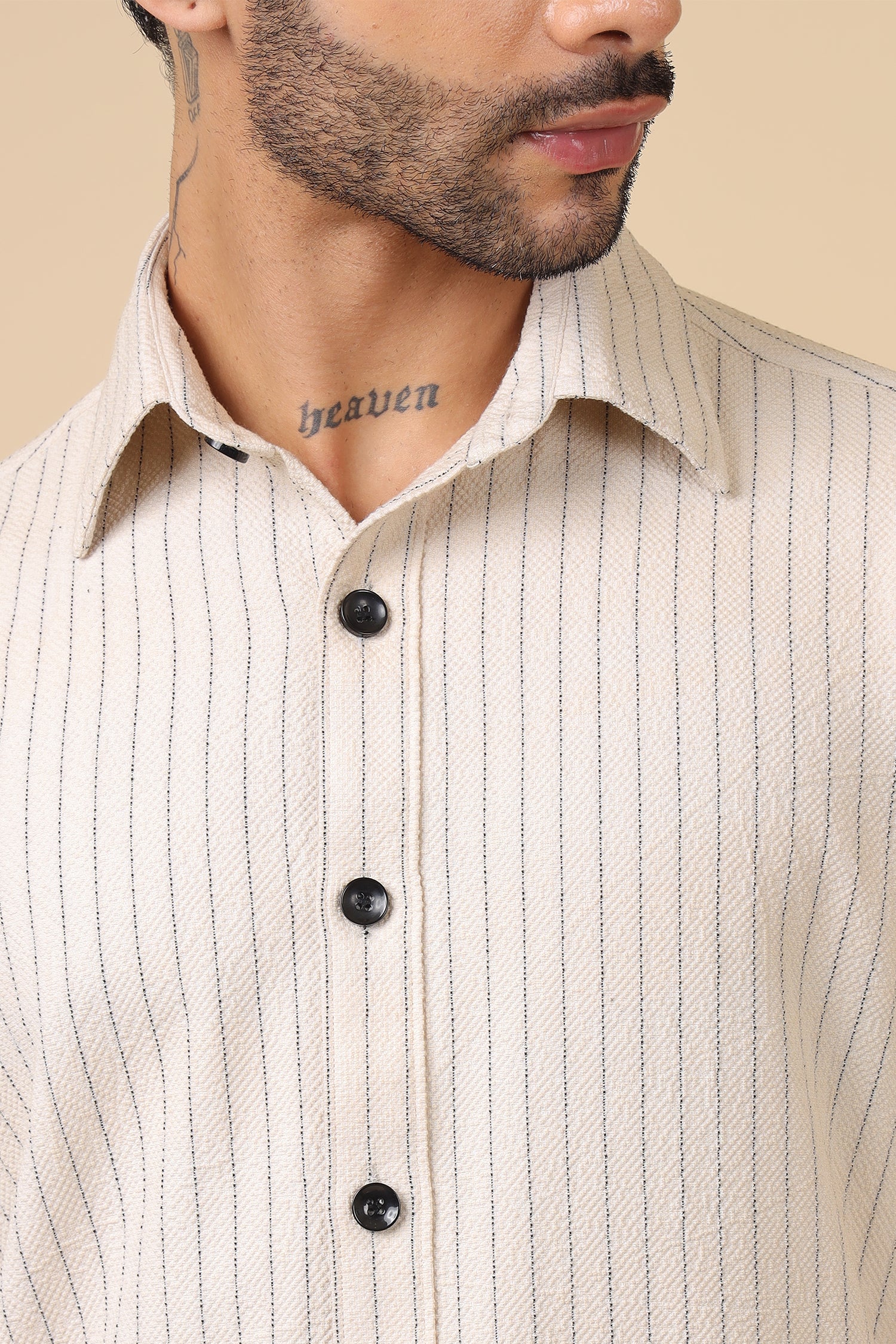 Beige Waffle Striped Casual Shirt