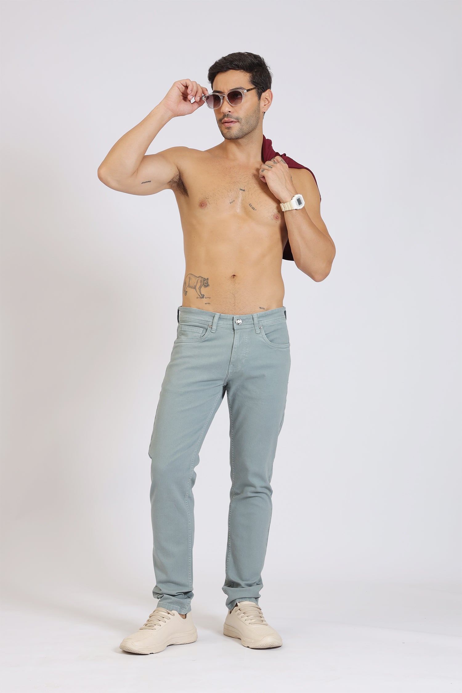 Light Green Slim-Fit Denim Jeans