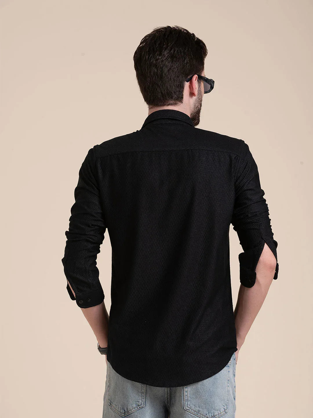 Navy Textured Shirt Effortless Style In Slim Fit