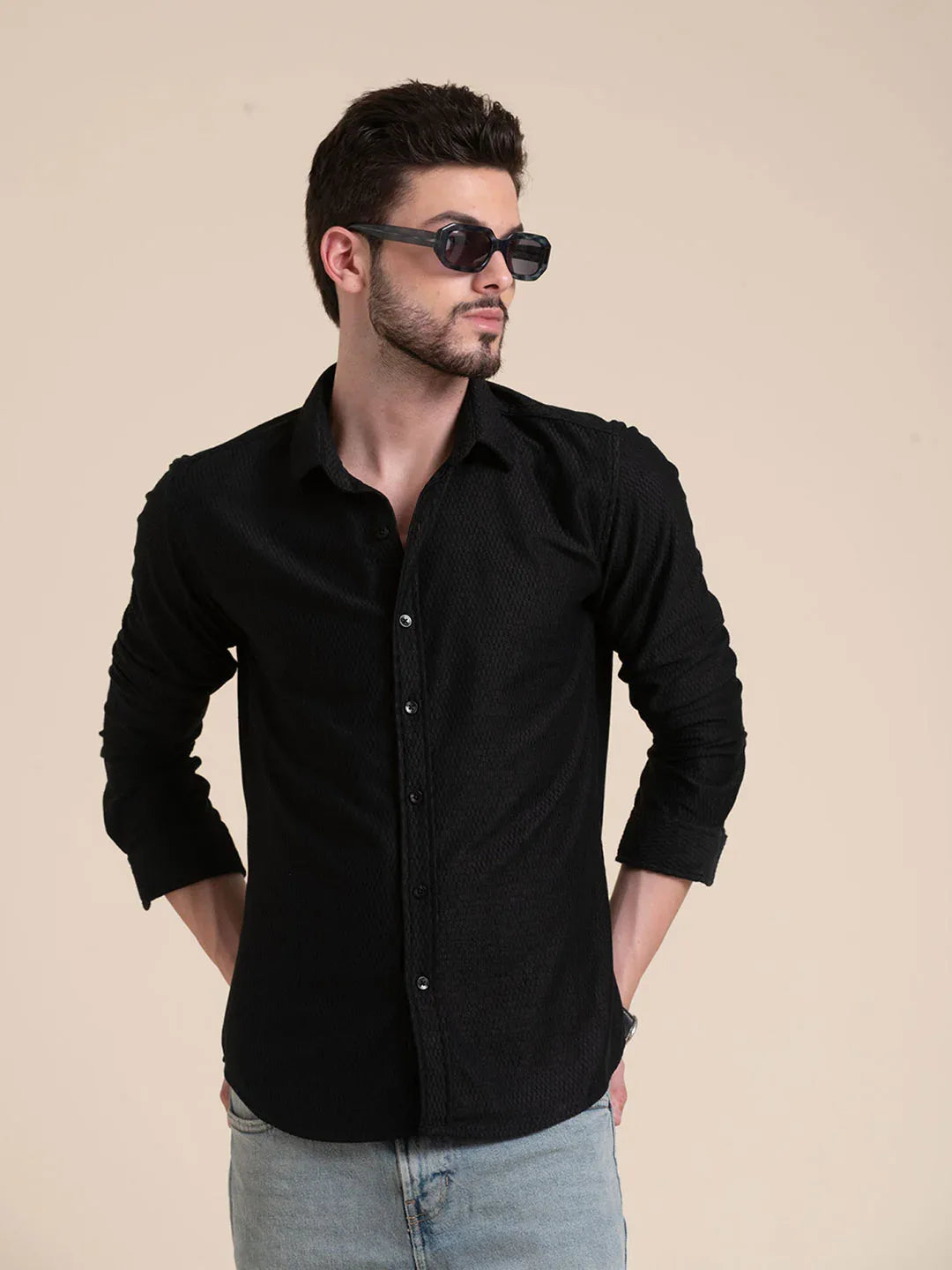 Navy Textured Shirt Effortless Style In Slim Fit