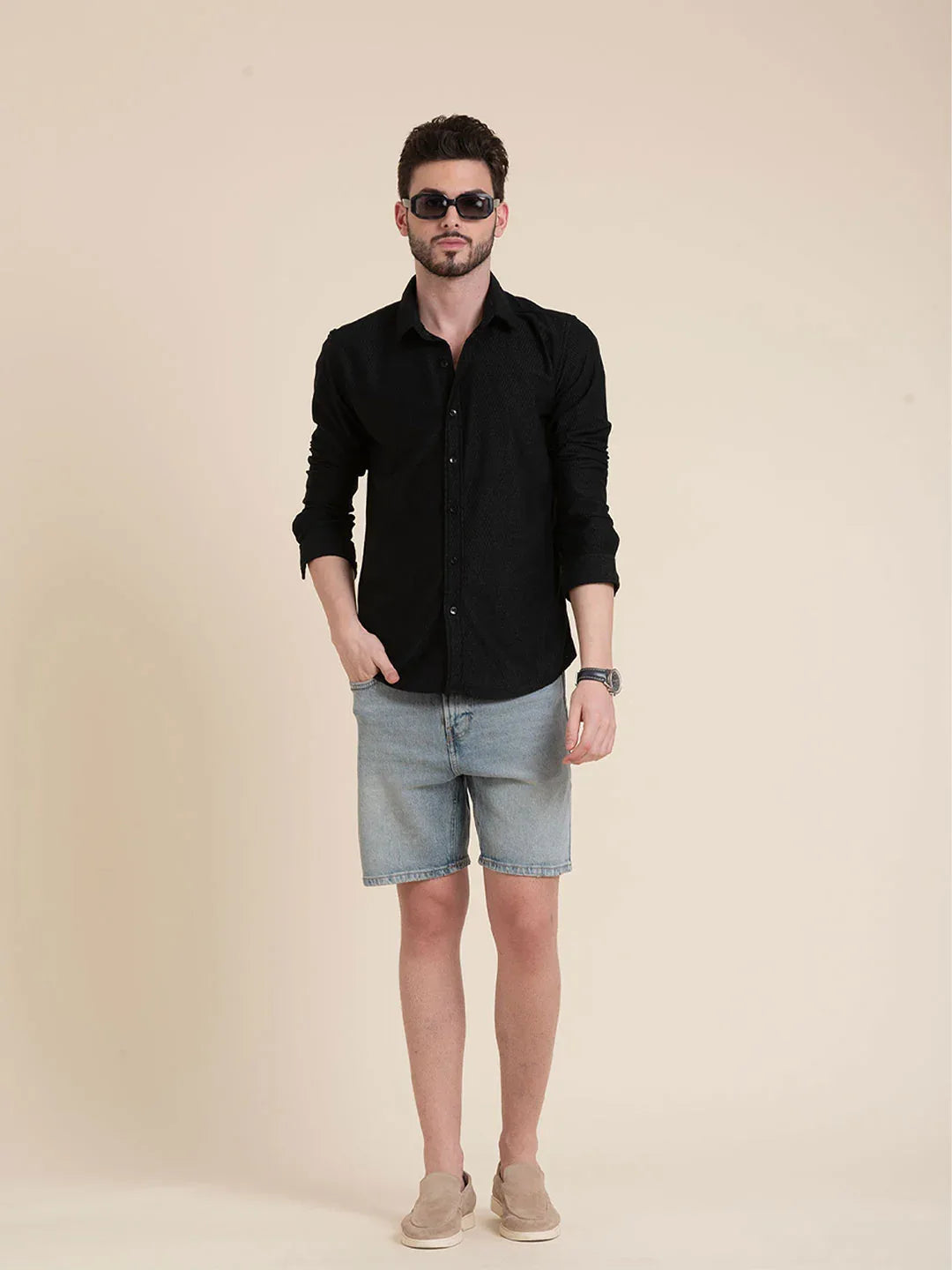 Navy Textured Shirt Effortless Style In Slim Fit