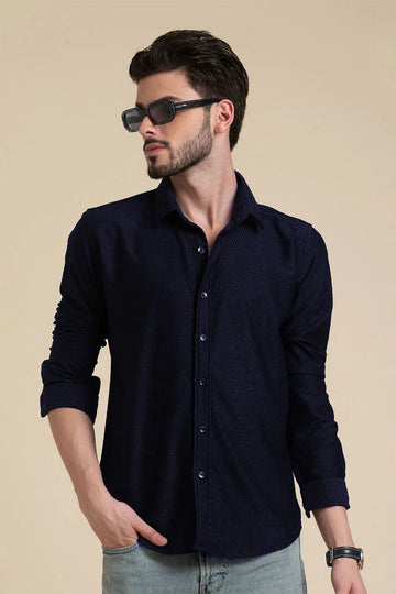 Navy Textured Shirt Effortless Style In Slim Fit
