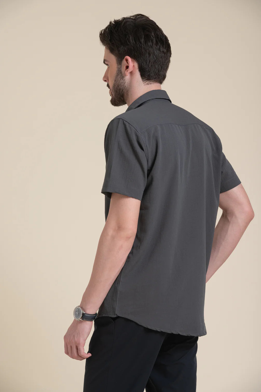 Charcoal Grey Textured Short Sleeve Shirt