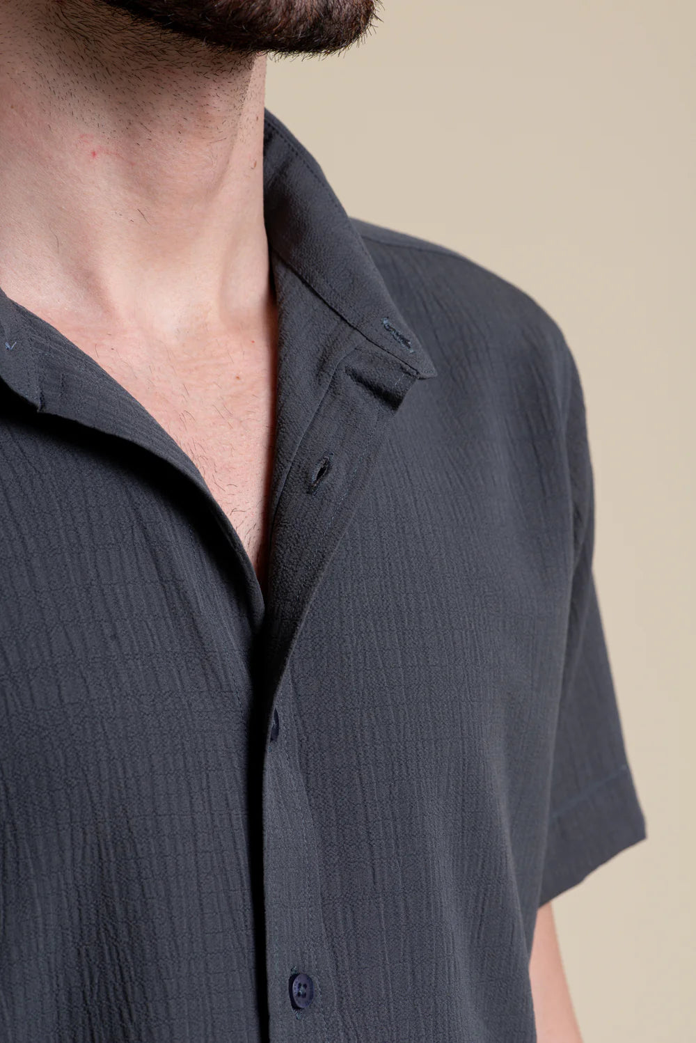 Charcoal Grey Textured Short Sleeve Shirt