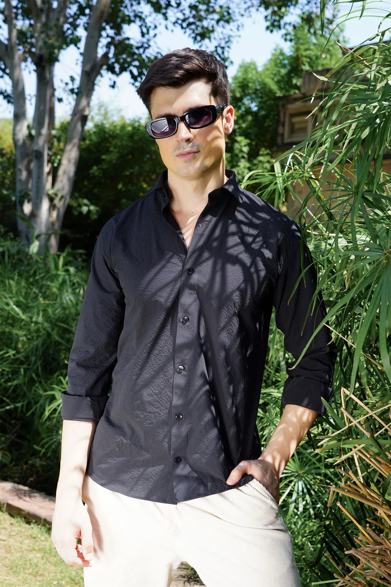 Textured Casual Shirt In Black