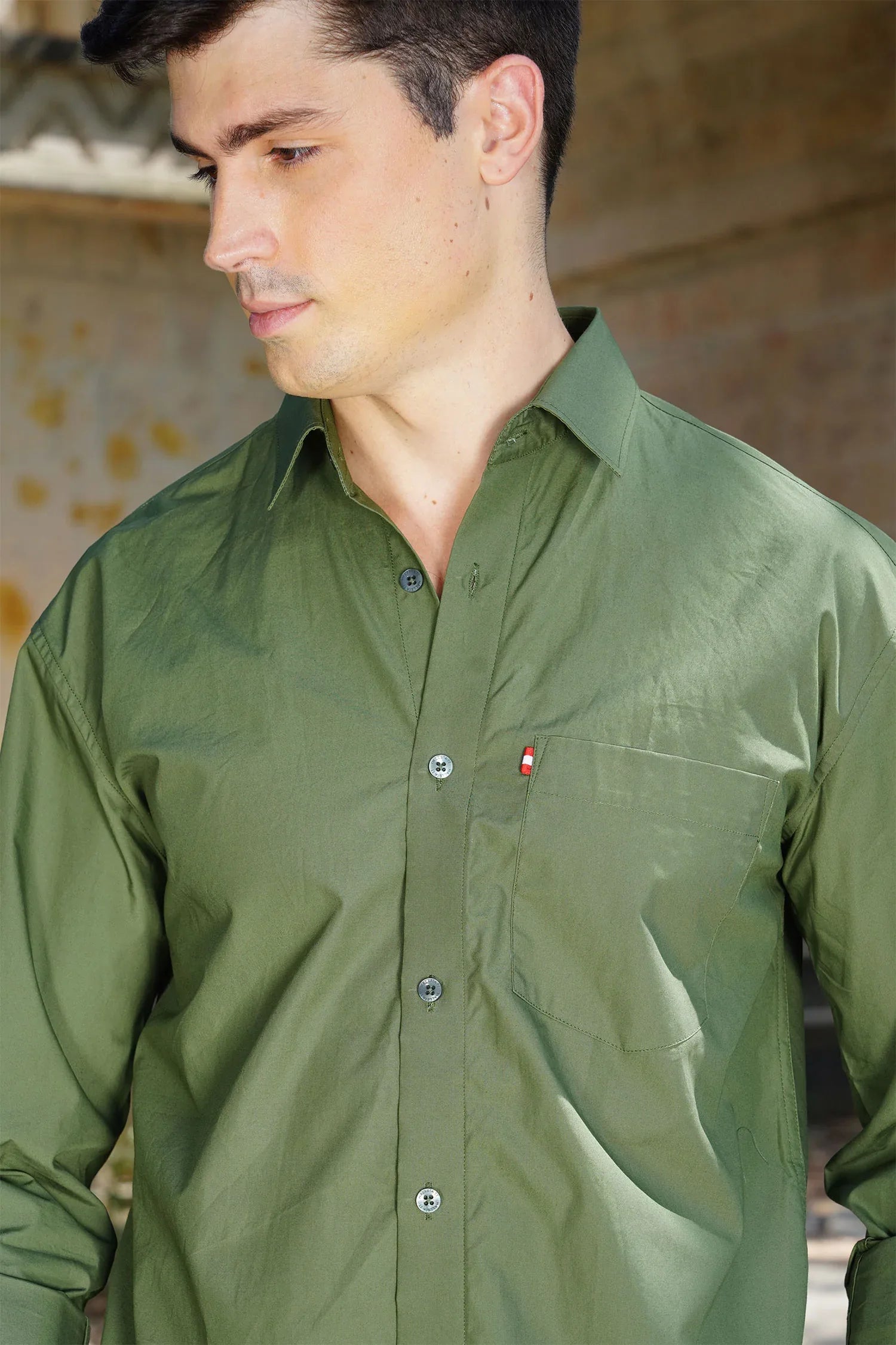 Men'S Green Cotton Poplin Shirt