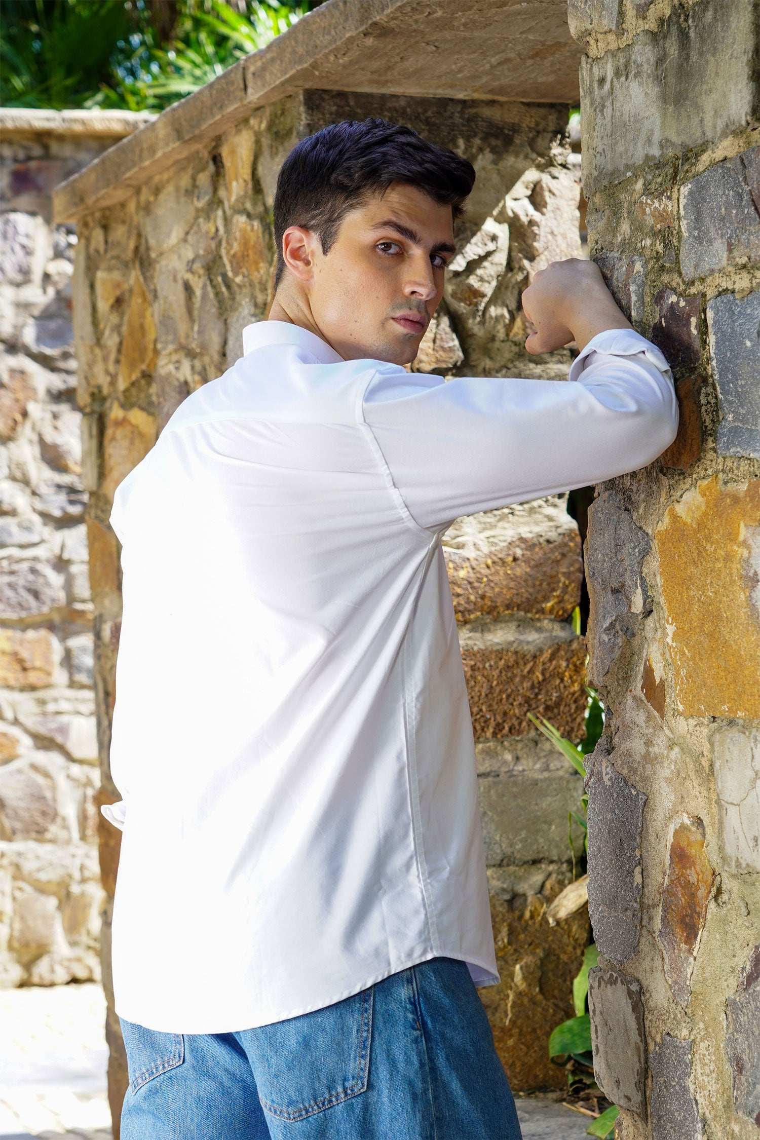 Classic White Mandarin Collar Shirt