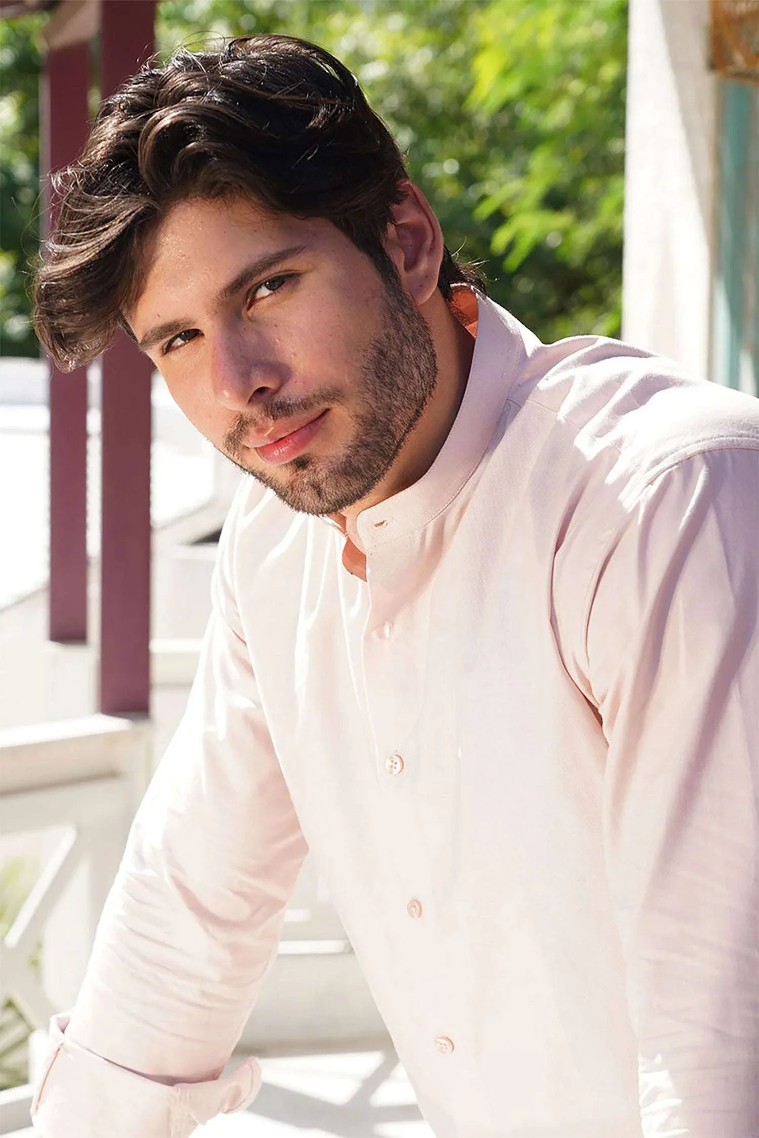 Blush Pink Mandarin Collar Shirt