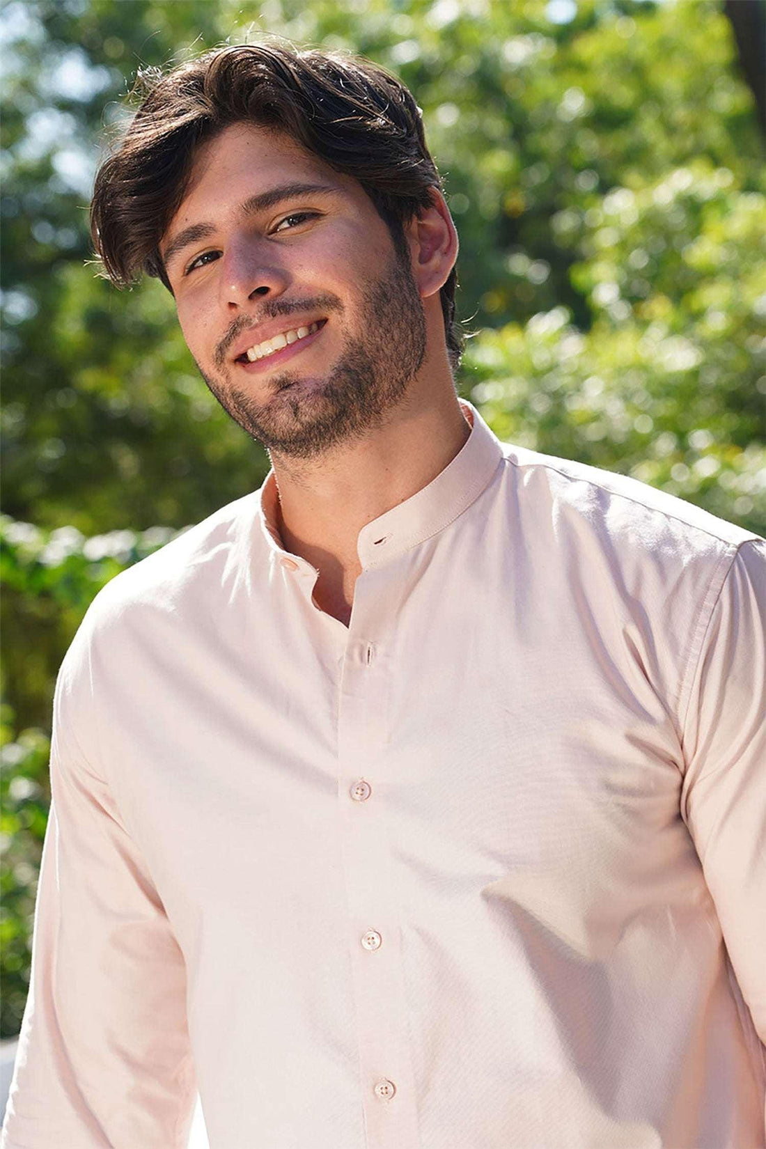 Blush Pink Mandarin Collar Shirt