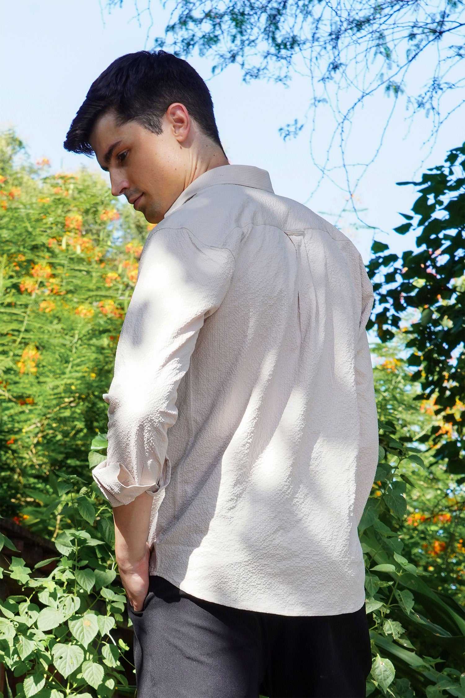 Textured Casual Shirt in Neutral Beige