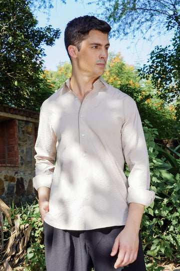 Textured Casual Shirt in Neutral Beige