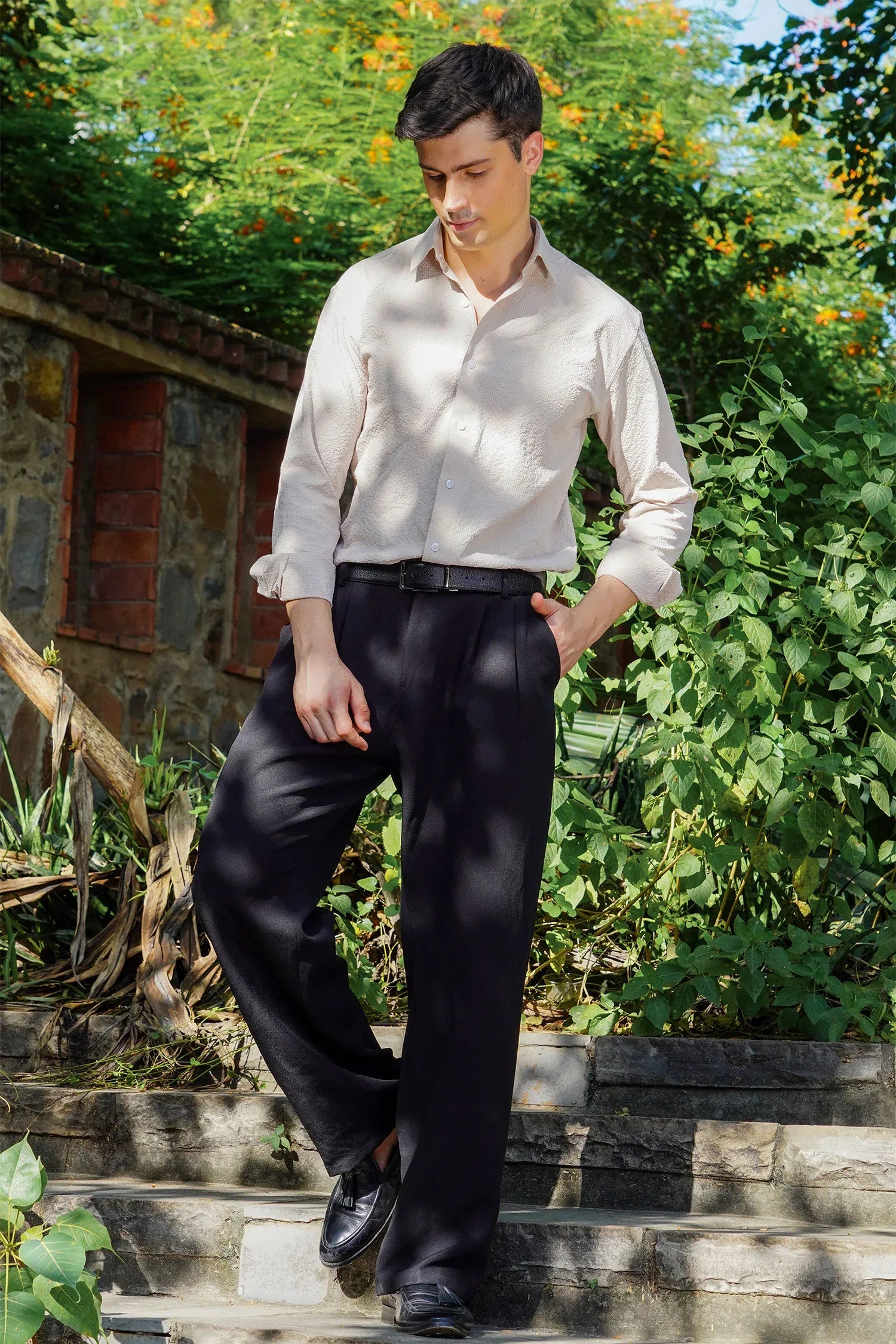 Textured Casual Shirt In Neutral Beige