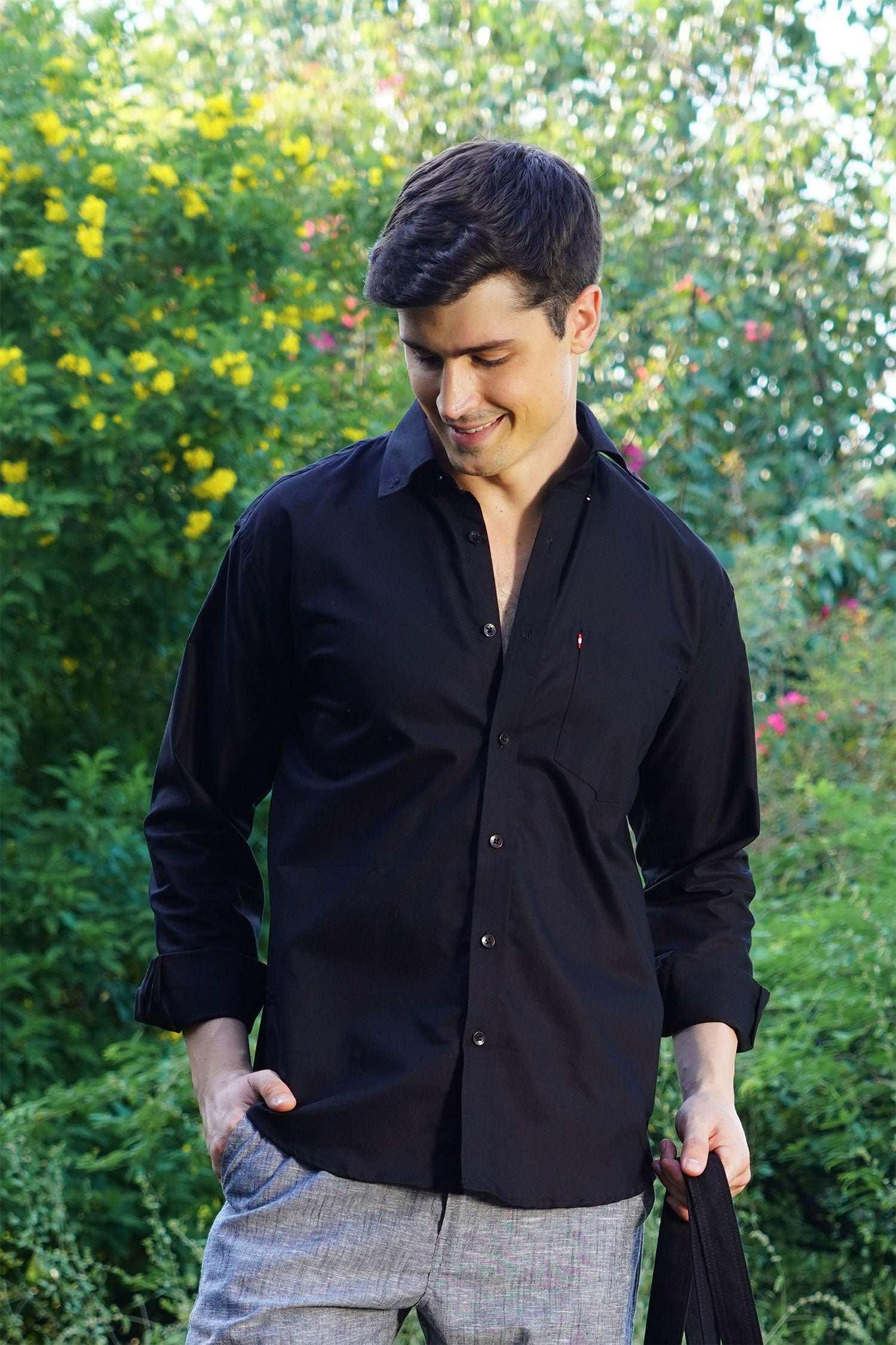 Black Dobby Textured Shirt