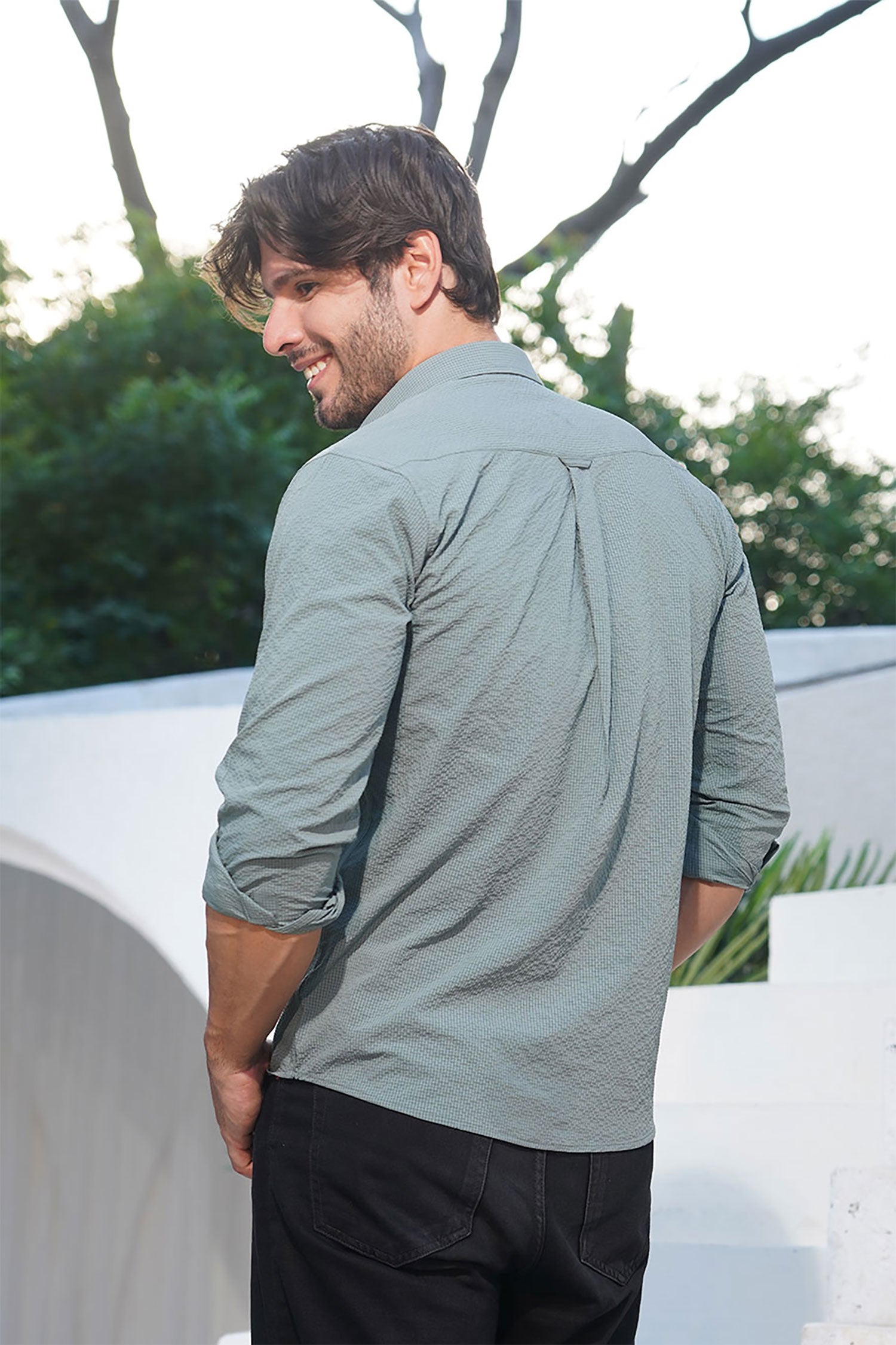 Textured Casual Shirt in Olive Green