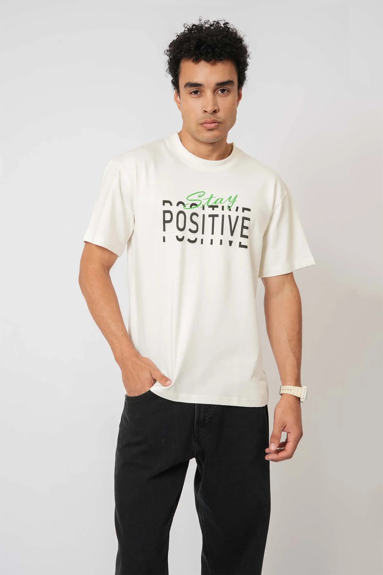 Hallstatt motivational graphic tee Stay Positive design for casual and feel-good fashion