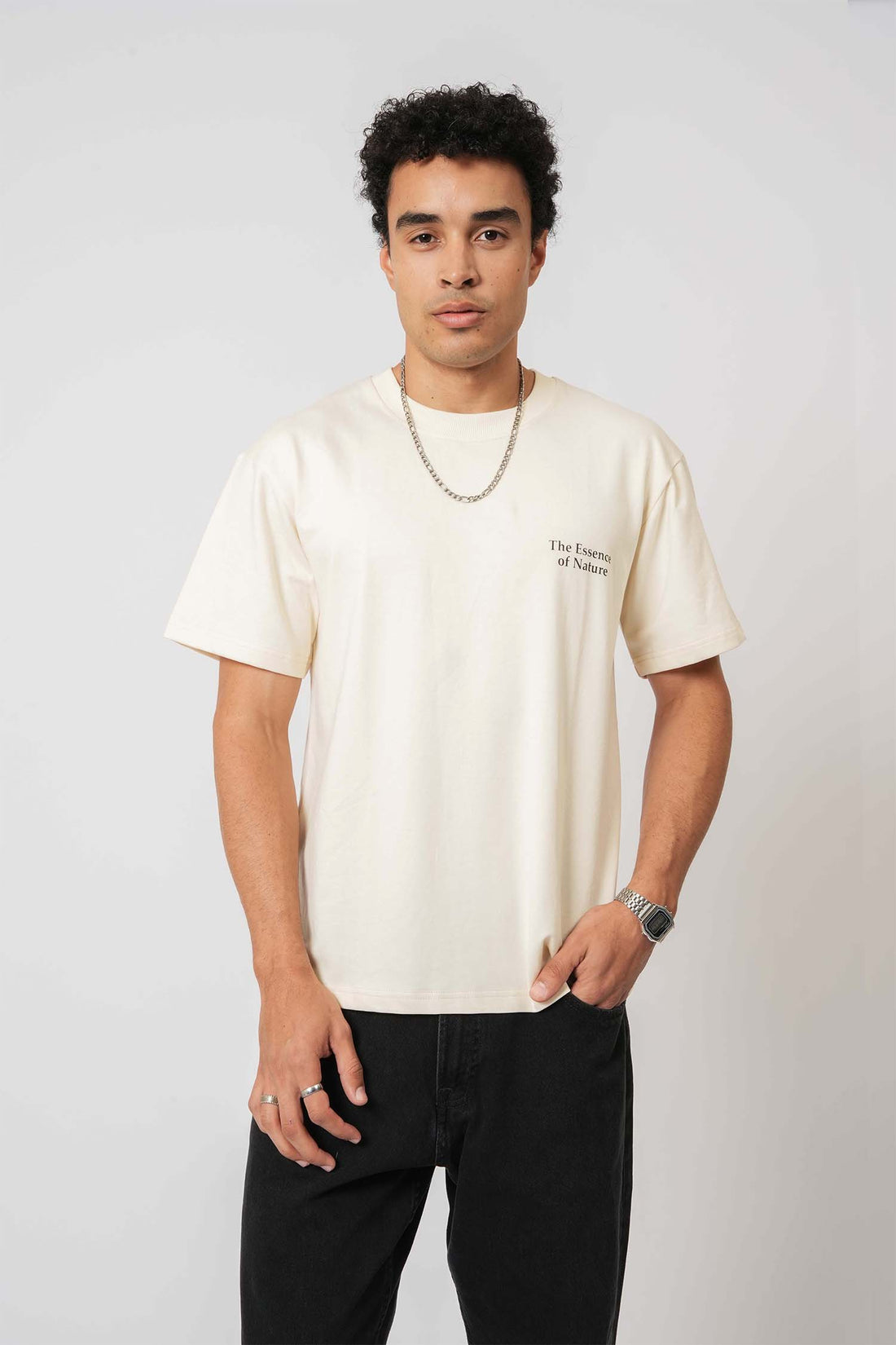 Cream graphic tee for men – Essence of Nature print and soft fabric by Hallstatt