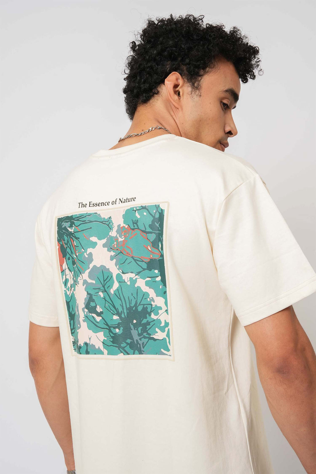 Cream graphic tee for men – Essence of Nature print and soft fabric by Hallstatt