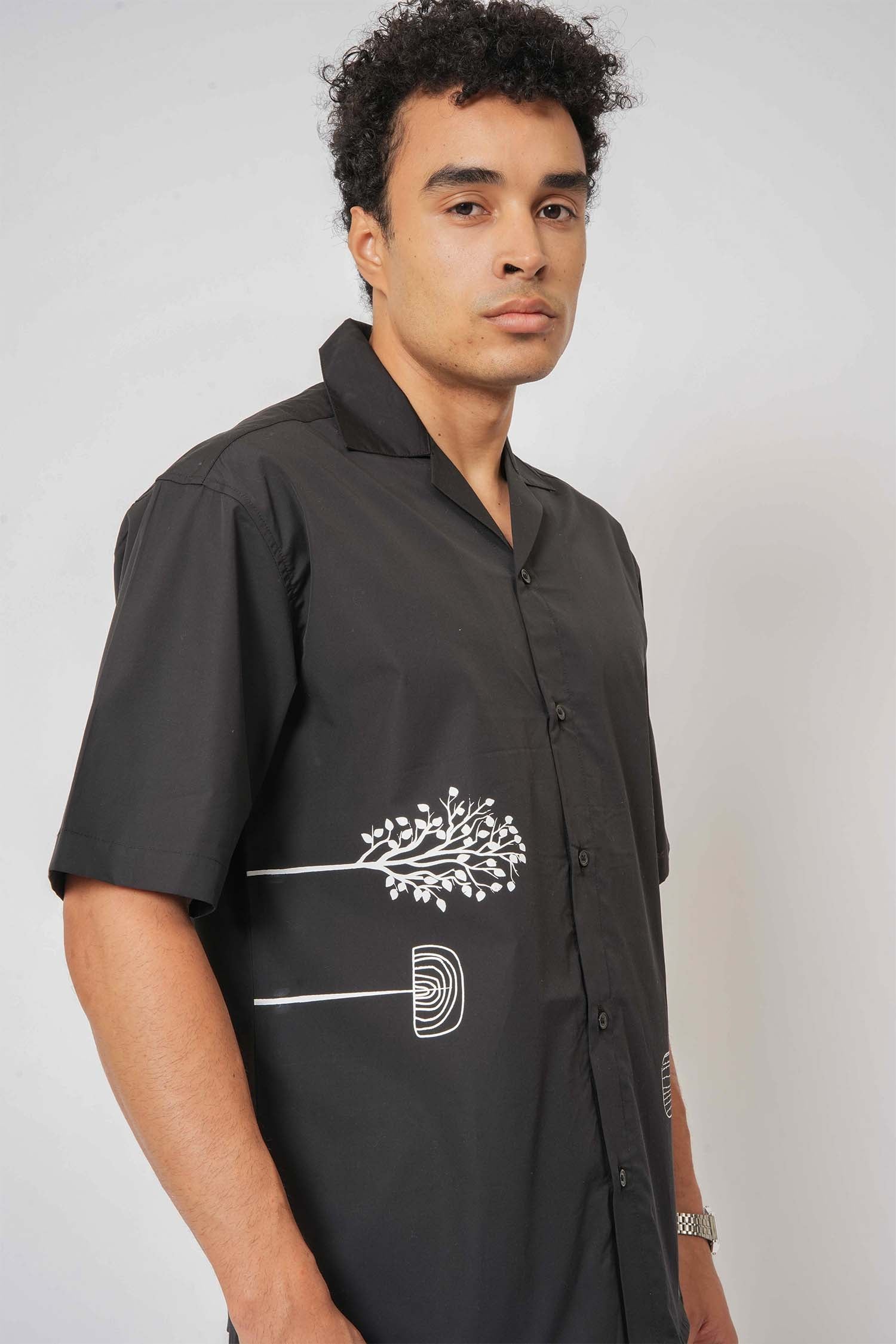 Men’s black Cuban shirt with prints – breathable cotton shirt from Hallstatt clothing store