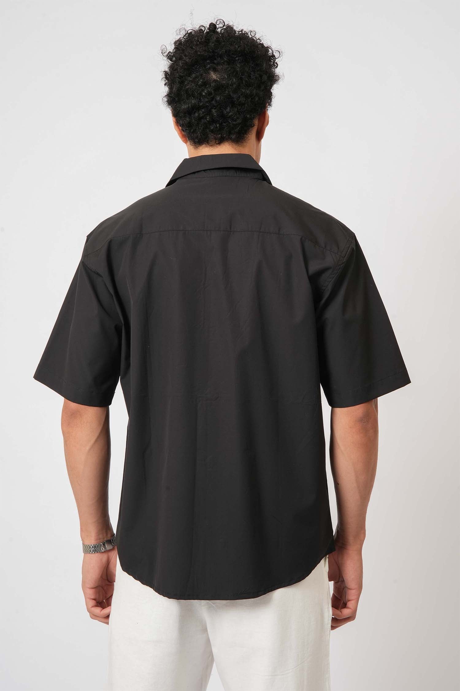 Men’s black Cuban shirt with prints – breathable cotton shirt from Hallstatt clothing store
