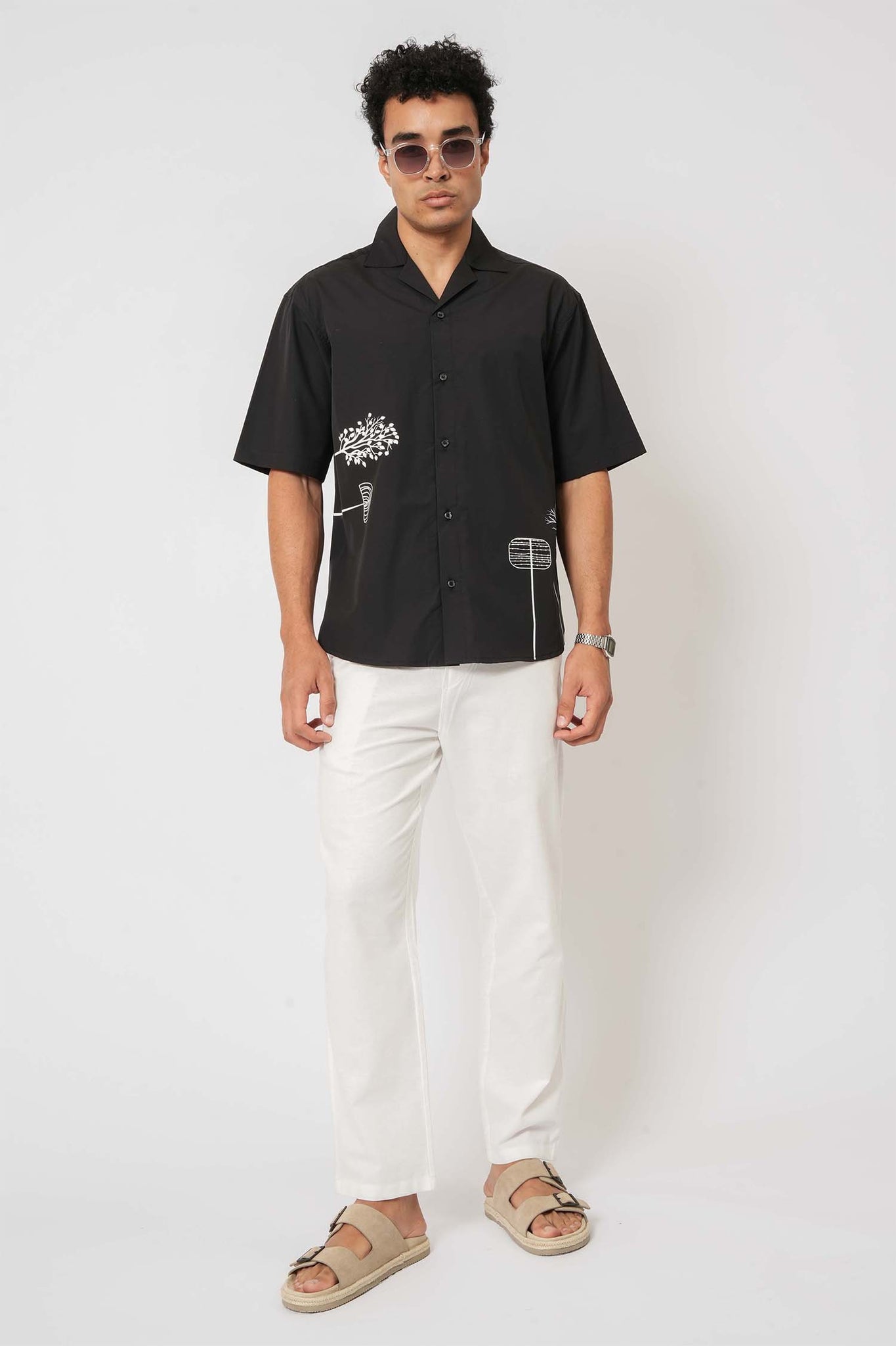 Men’s black Cuban shirt with prints – breathable cotton shirt from Hallstatt clothing store