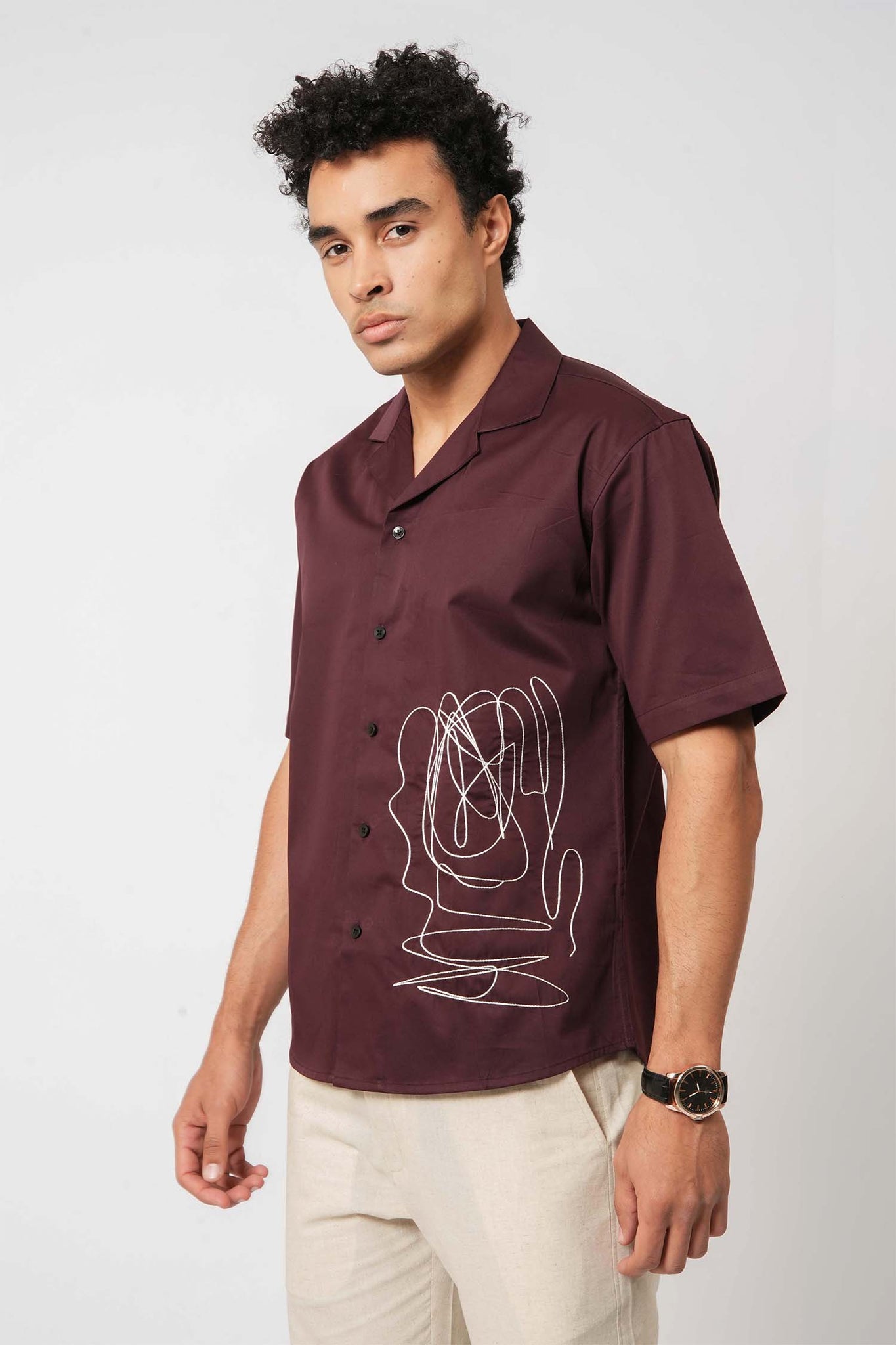 Hallstatt Abstract Maroon Stitch Shirt – men's wear from a lifestyle clothing store for men