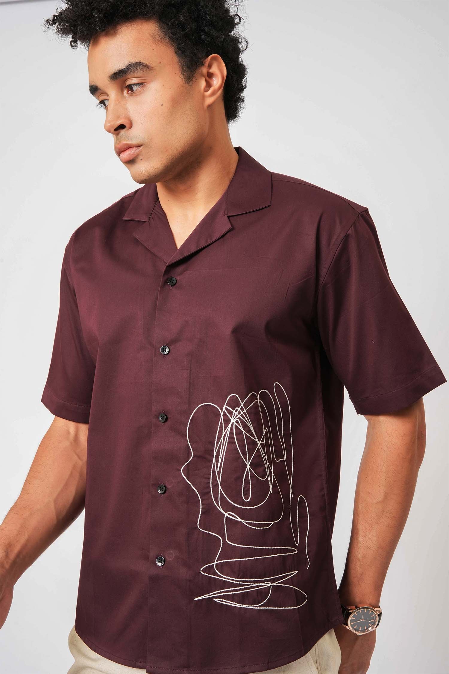 Hallstatt Abstract Maroon Stitch Shirt – men's wear from a lifestyle clothing store for men