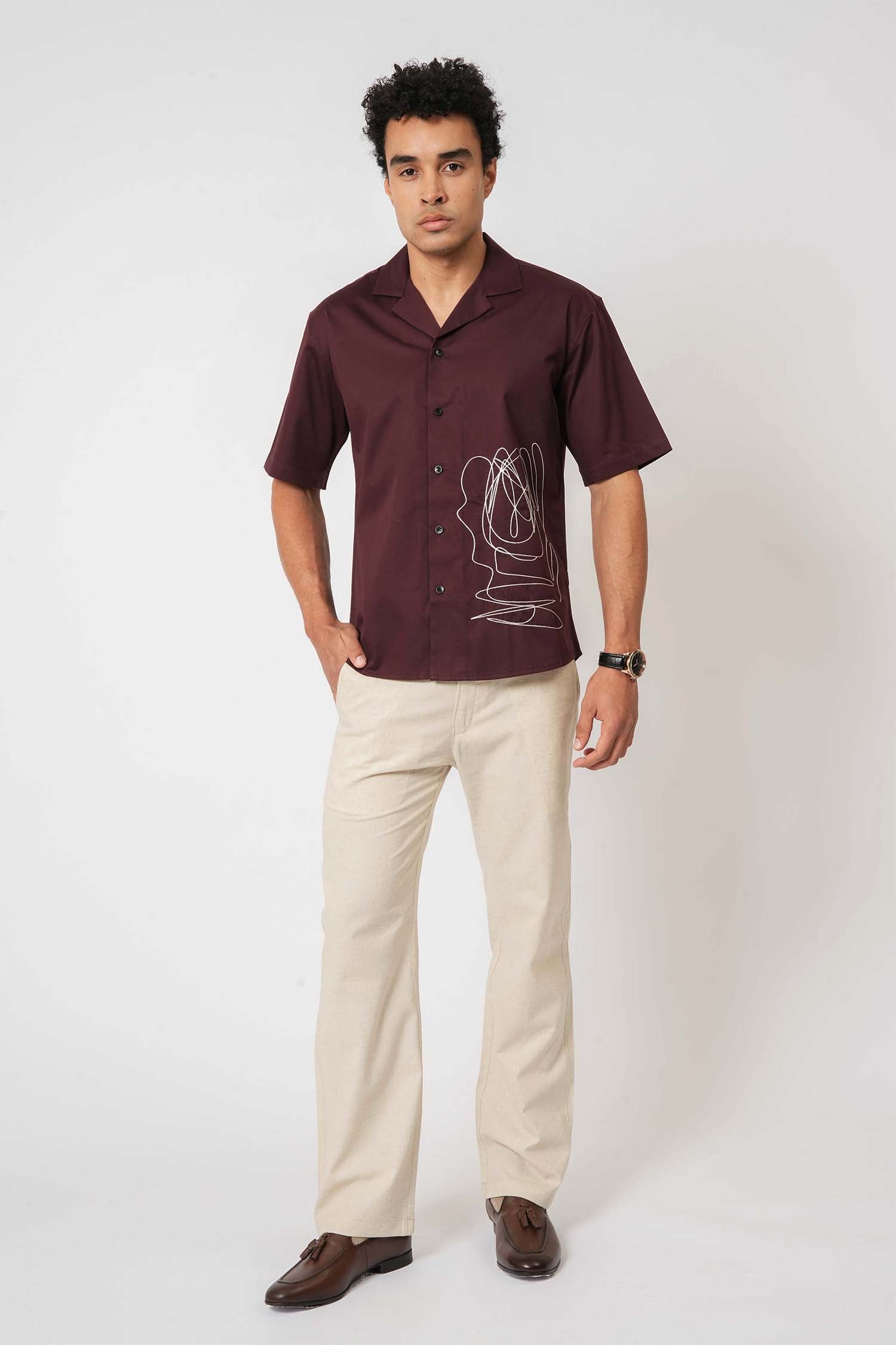 Hallstatt Abstract Maroon Stitch Shirt – men's wear from a lifestyle clothing store for men