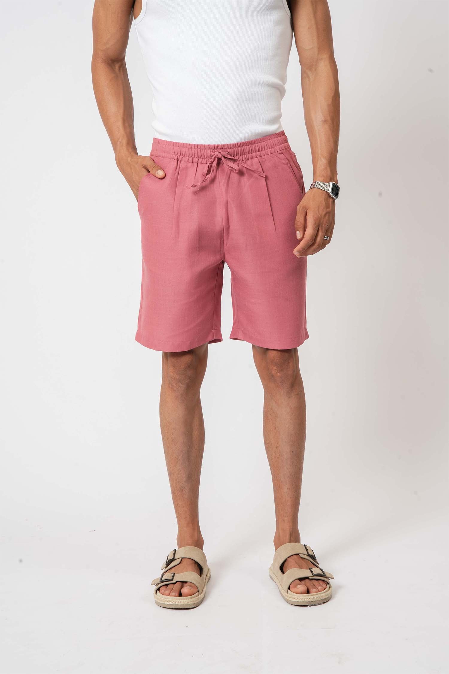 Pink linen shorts for men – casual lifestyle clothing by Hallstatt for warm weather