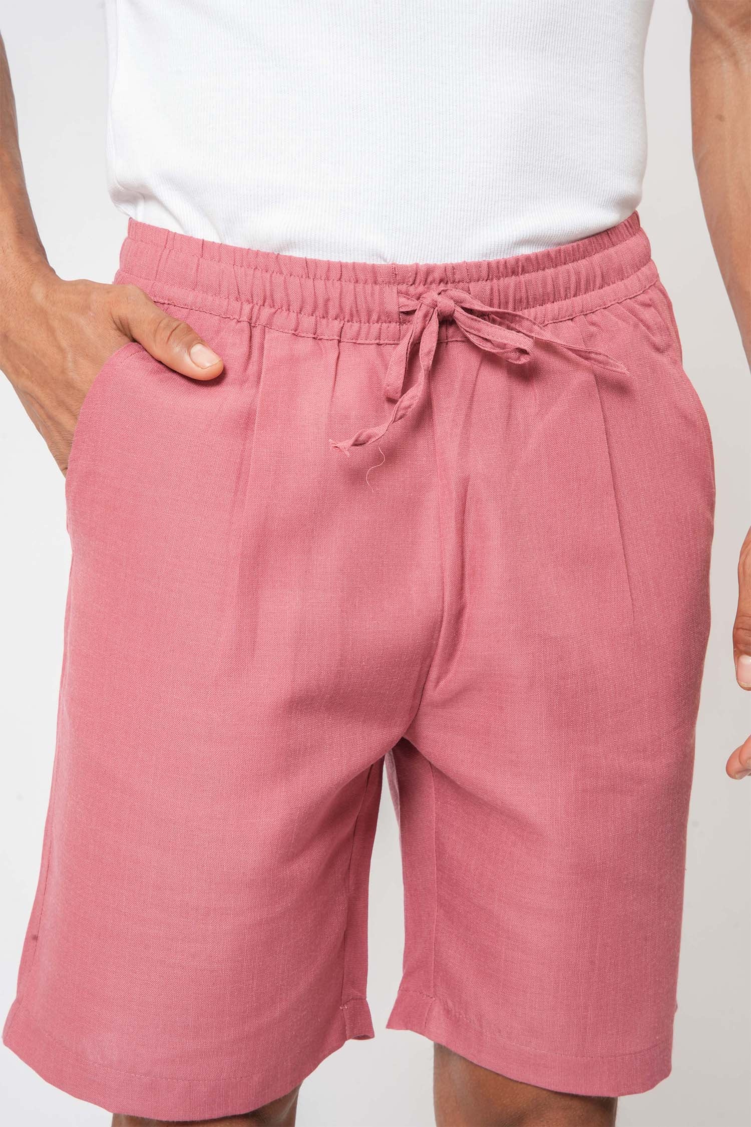 Pink linen shorts for men – casual lifestyle clothing by Hallstatt for warm weather