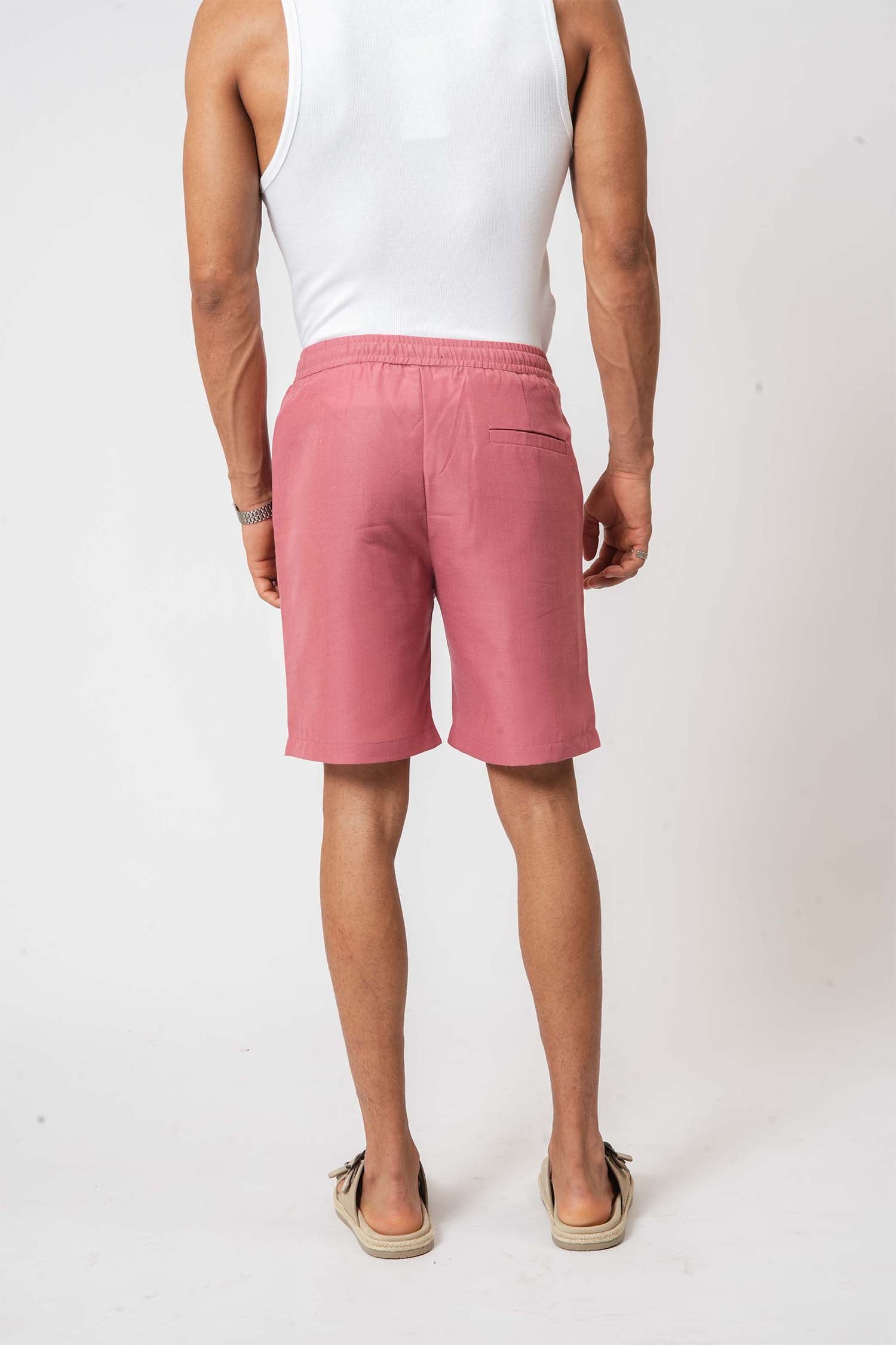 Pink linen shorts for men – casual lifestyle clothing by Hallstatt for warm weather