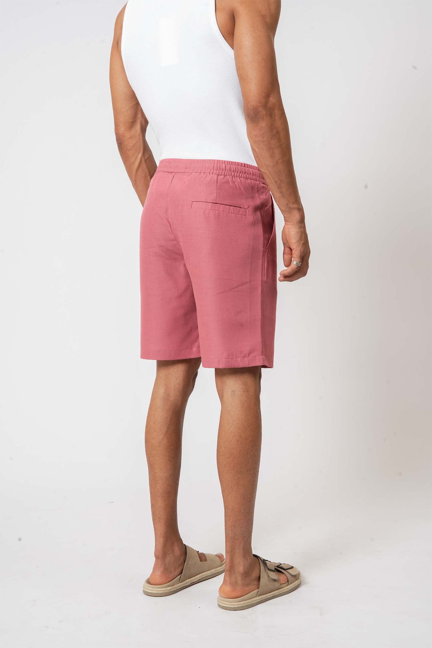 Pink linen shorts for men – casual lifestyle clothing by Hallstatt for warm weather