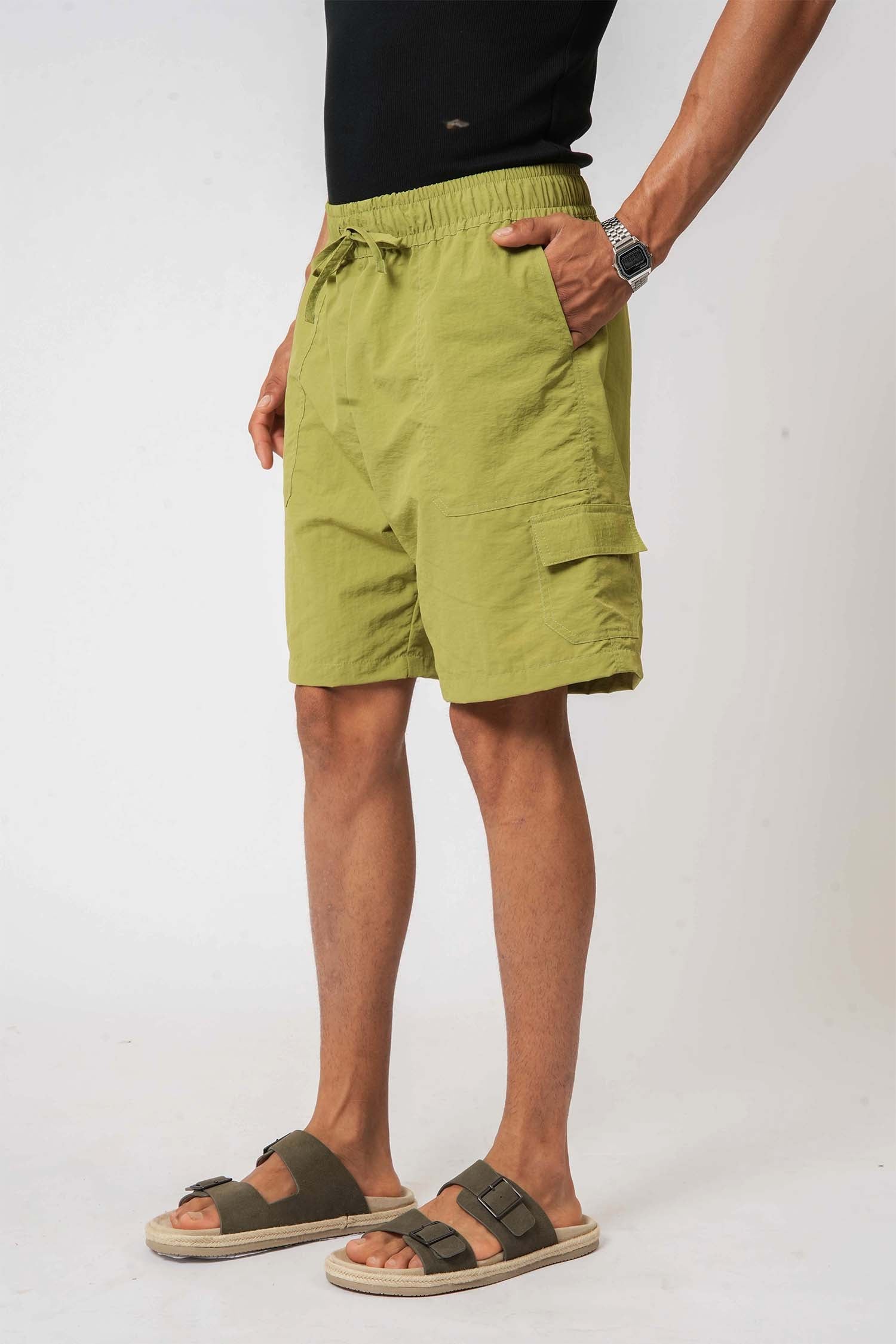 Men’s mint green nylon crush cargo shorts – lightweight and trendy summer wear by Hallstatt clothing