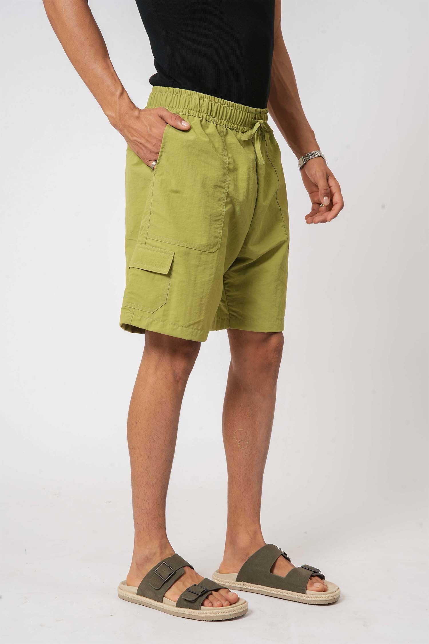 Men’s mint green nylon crush cargo shorts – lightweight and trendy summer wear by Hallstatt clothing