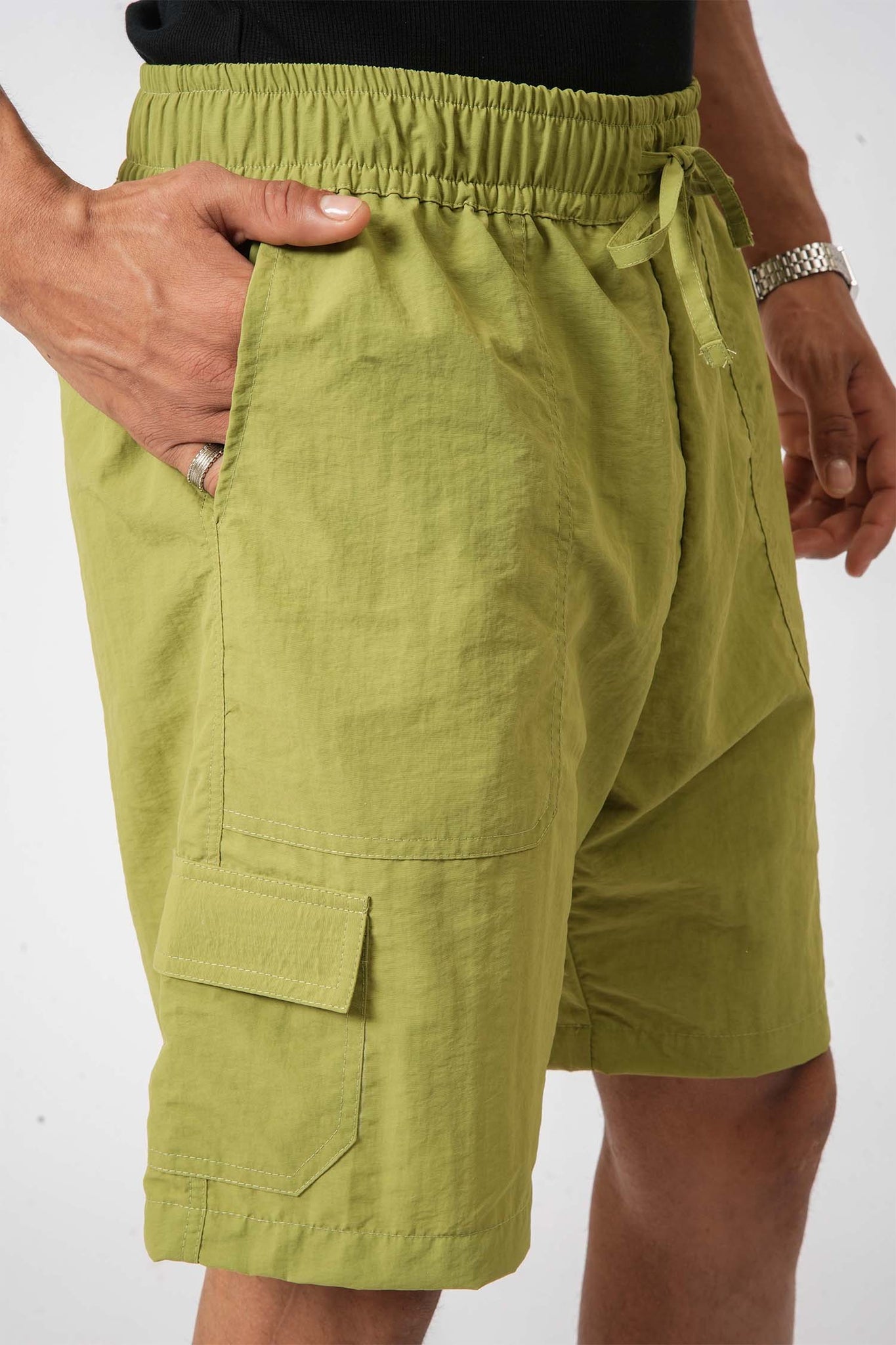 Men’s mint green nylon crush cargo shorts – lightweight and trendy summer wear by Hallstatt clothing