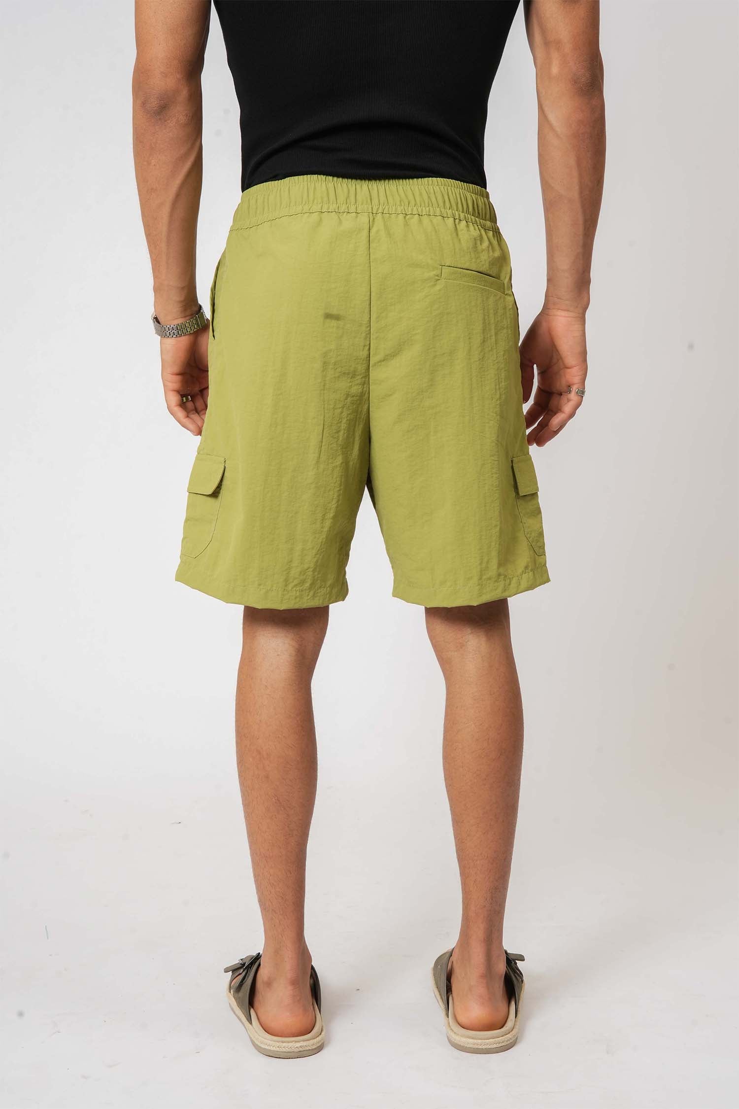 Men’s mint green nylon crush cargo shorts – lightweight and trendy summer wear by Hallstatt clothing