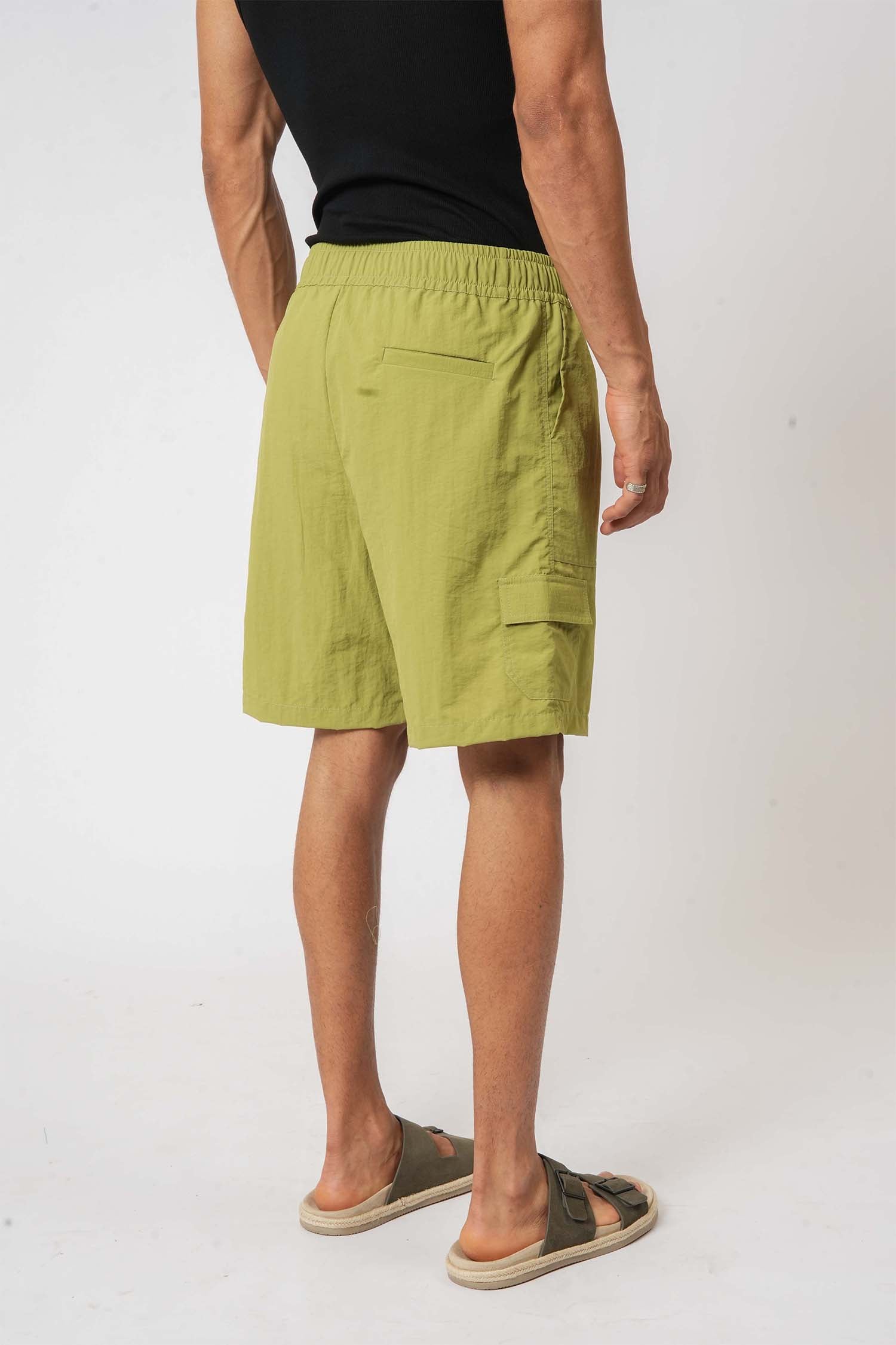 Men’s mint green nylon crush cargo shorts – lightweight and trendy summer wear by Hallstatt clothing