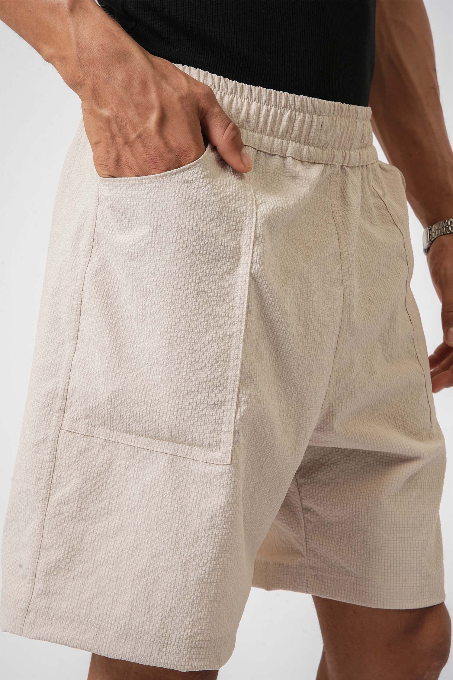 Hallstatt beige cargo shorts for men – functional and trendy nylon fabric for relaxed looks