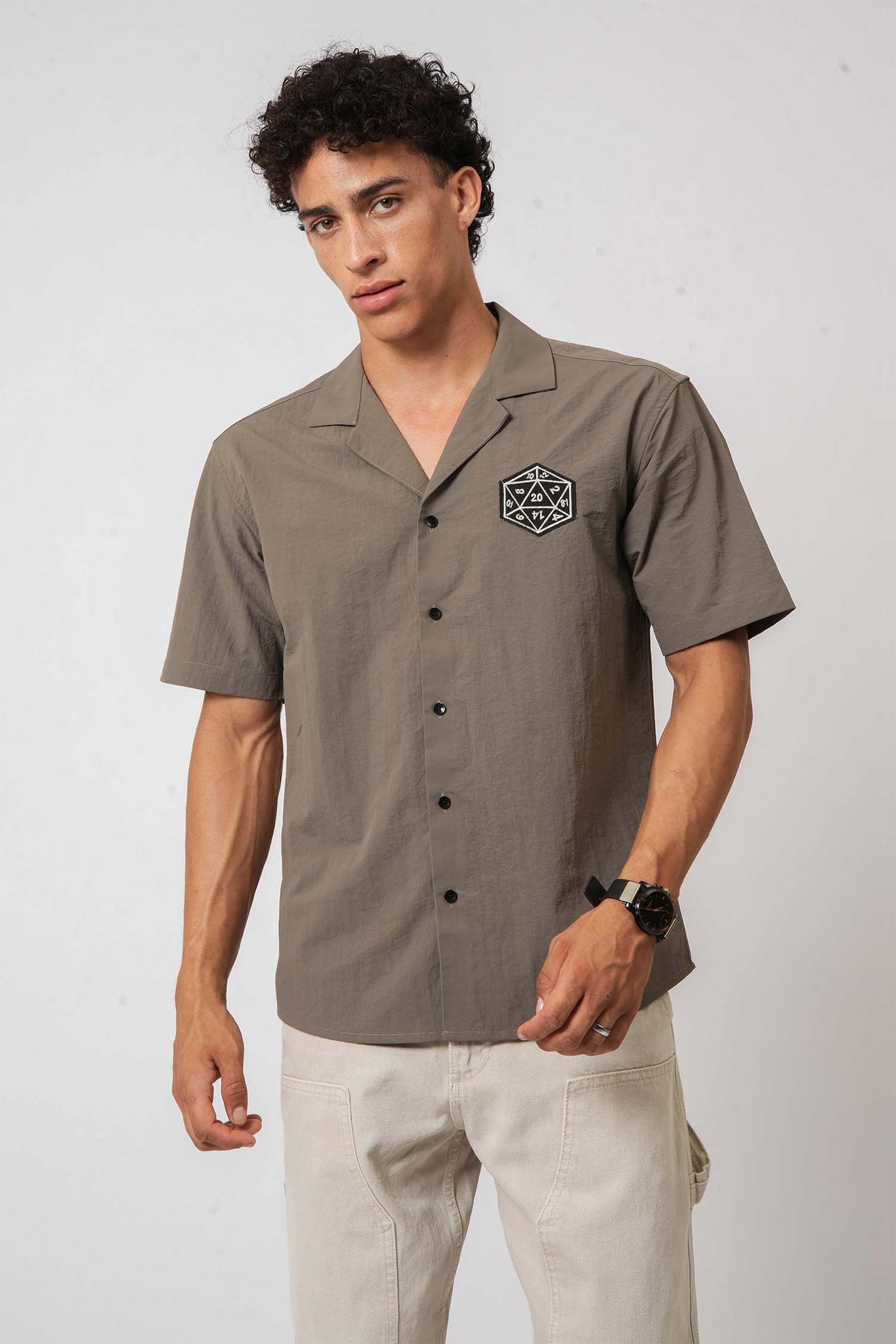 Olive Cuban Collar Shirt with D20 Embroidered Patch