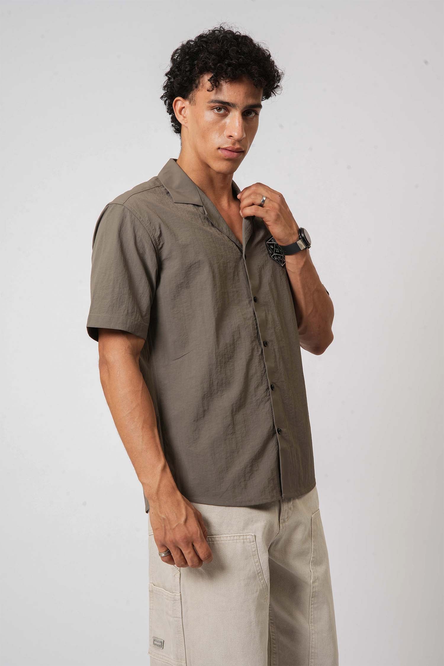 Olive Cuban Collar Shirt with D20 Embroidered Patch